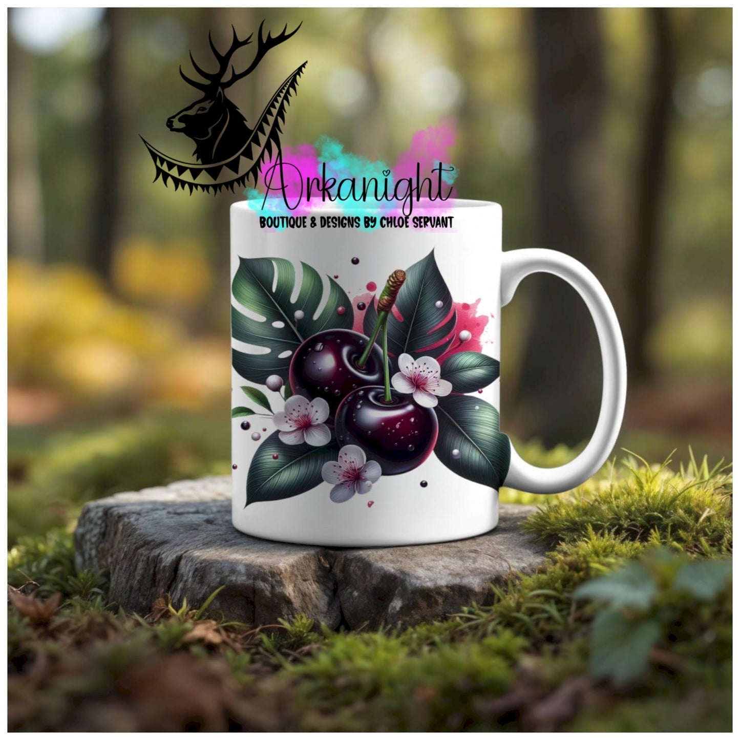 Numérique - Tasse en céramique - Collection Monstera & Fruit - Cerise Noire