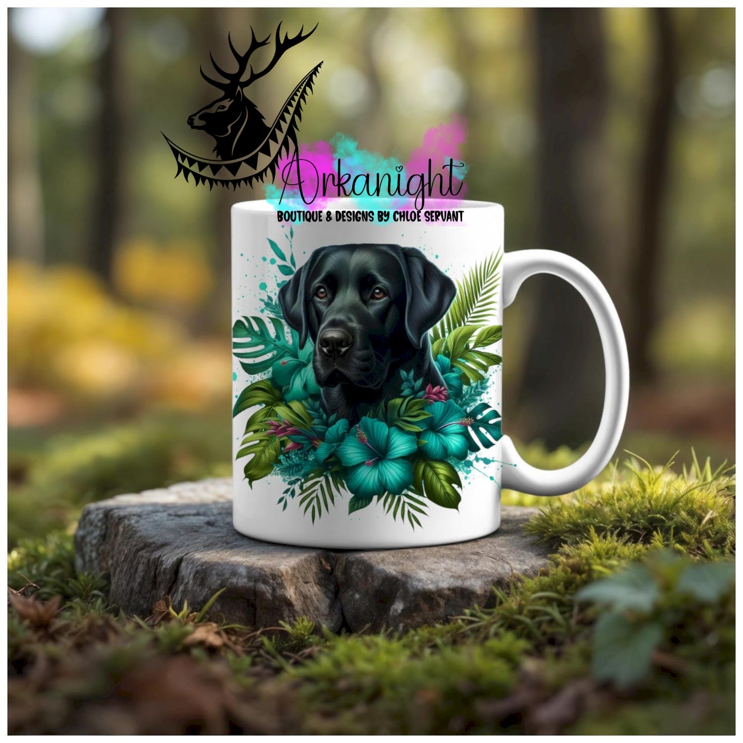 Numérique - Tasse en céramique - Collection Monstera & Animaux - Chien Labrador Noir