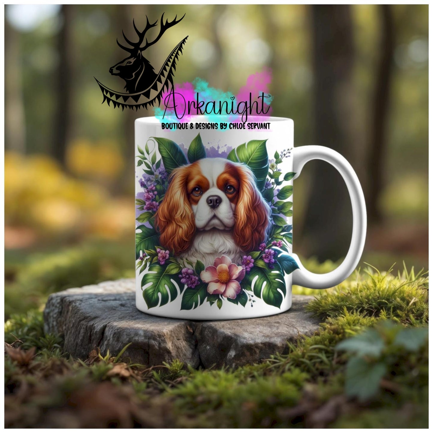 Numérique - Tasse en céramique - Collection Monstera & Animaux - Chiot Cavalier King Charles