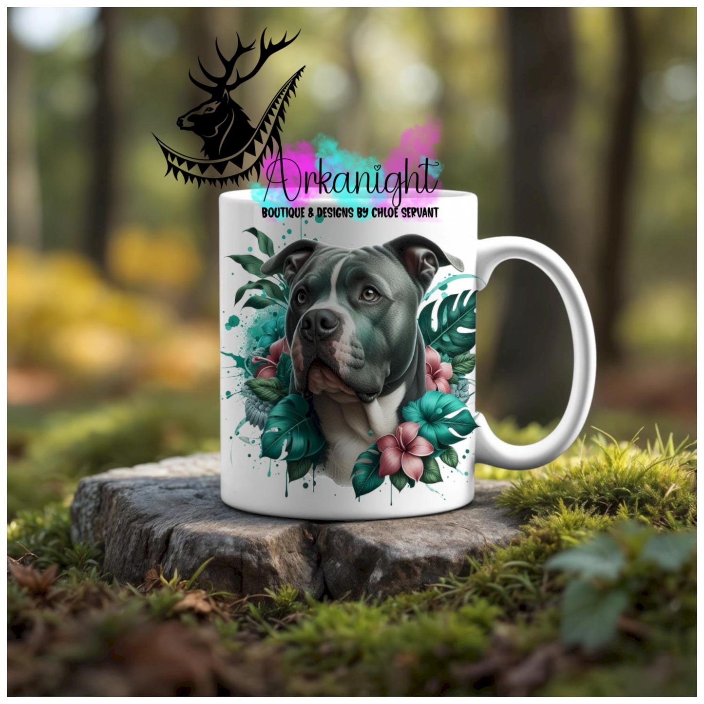 Numérique - Tasse en céramique - Collection Monstera & Animaux - Chien pittbull Bleu
