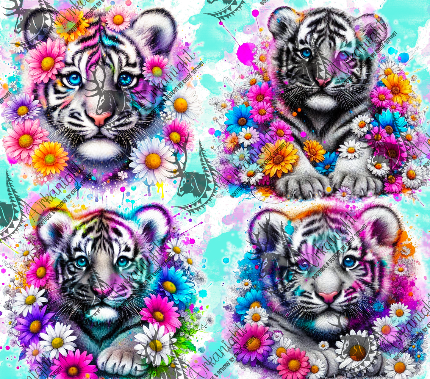 Numérique - Collection Vivid Colors & Flowers - Animaux - Bébé Tigre blanc