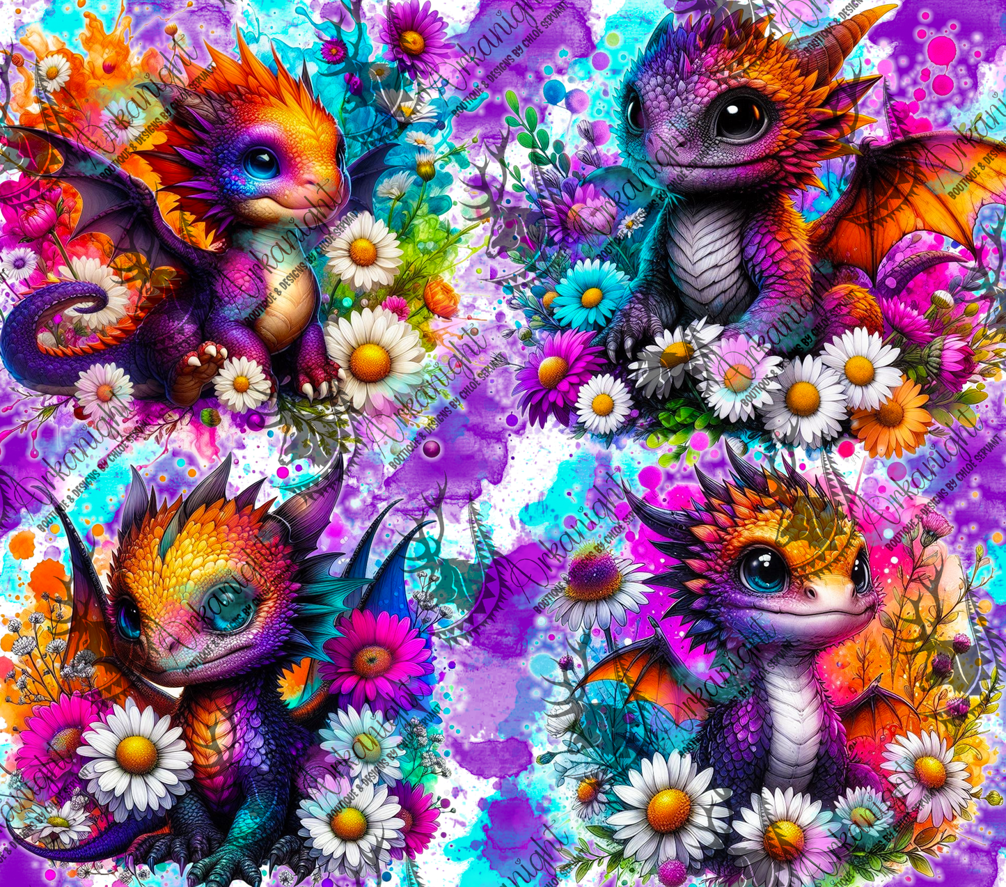 Numérique - Collection Vivid Colors & Flowers - Dragon - Mauve & Orange