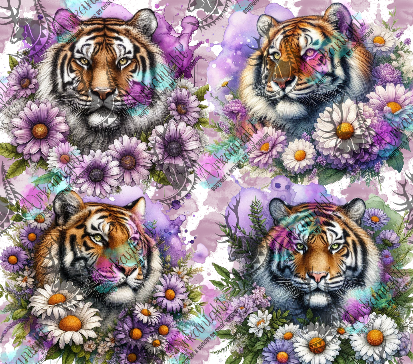 Numérique - Collection Vivid Colors & Flowers - Animaux - Tigre - Teinte de lilas