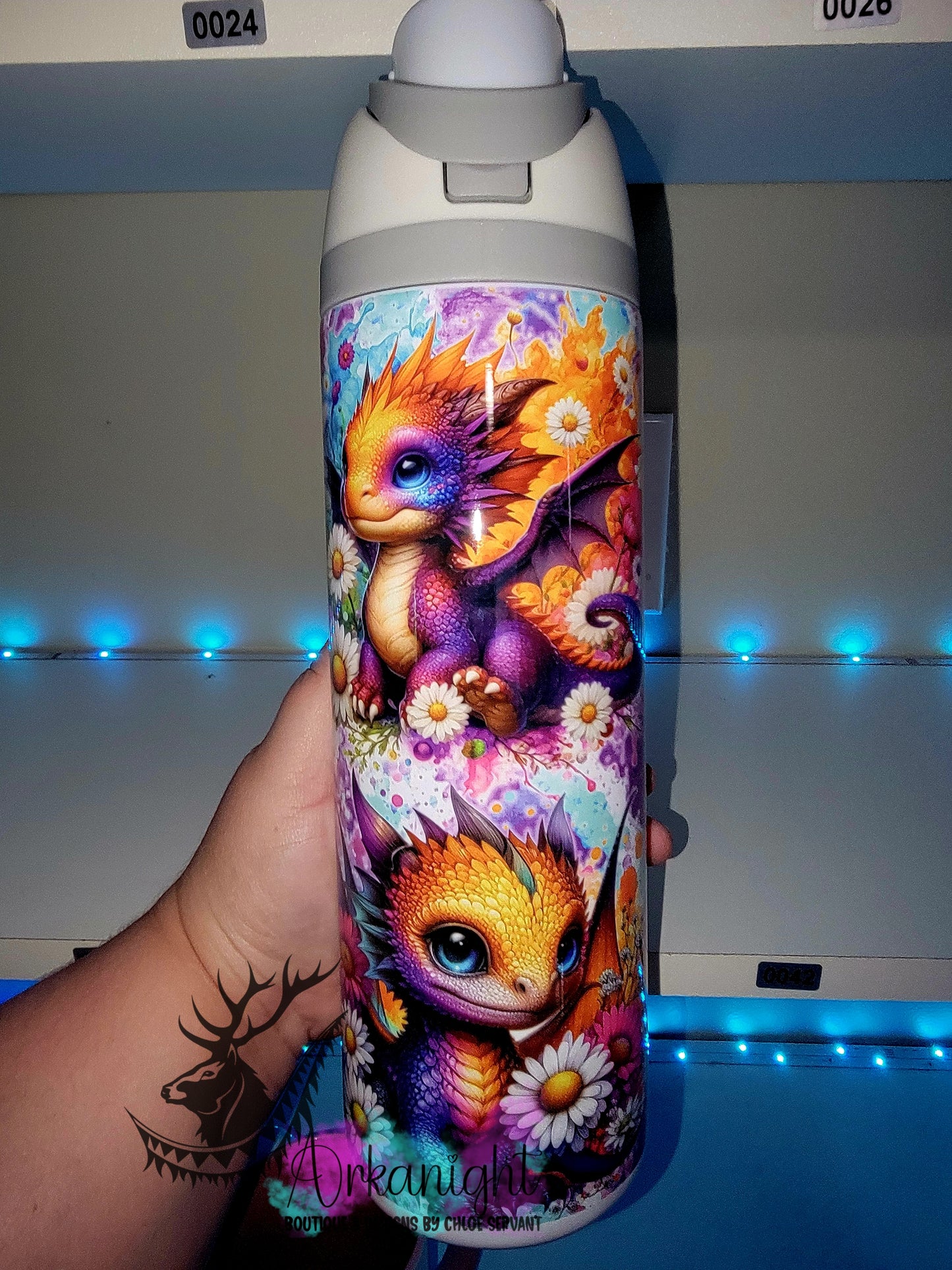 Owala DUPE 24 oz sur commande - Collection Vivid colors & Flowers - Dragon - Mauve & Orange
