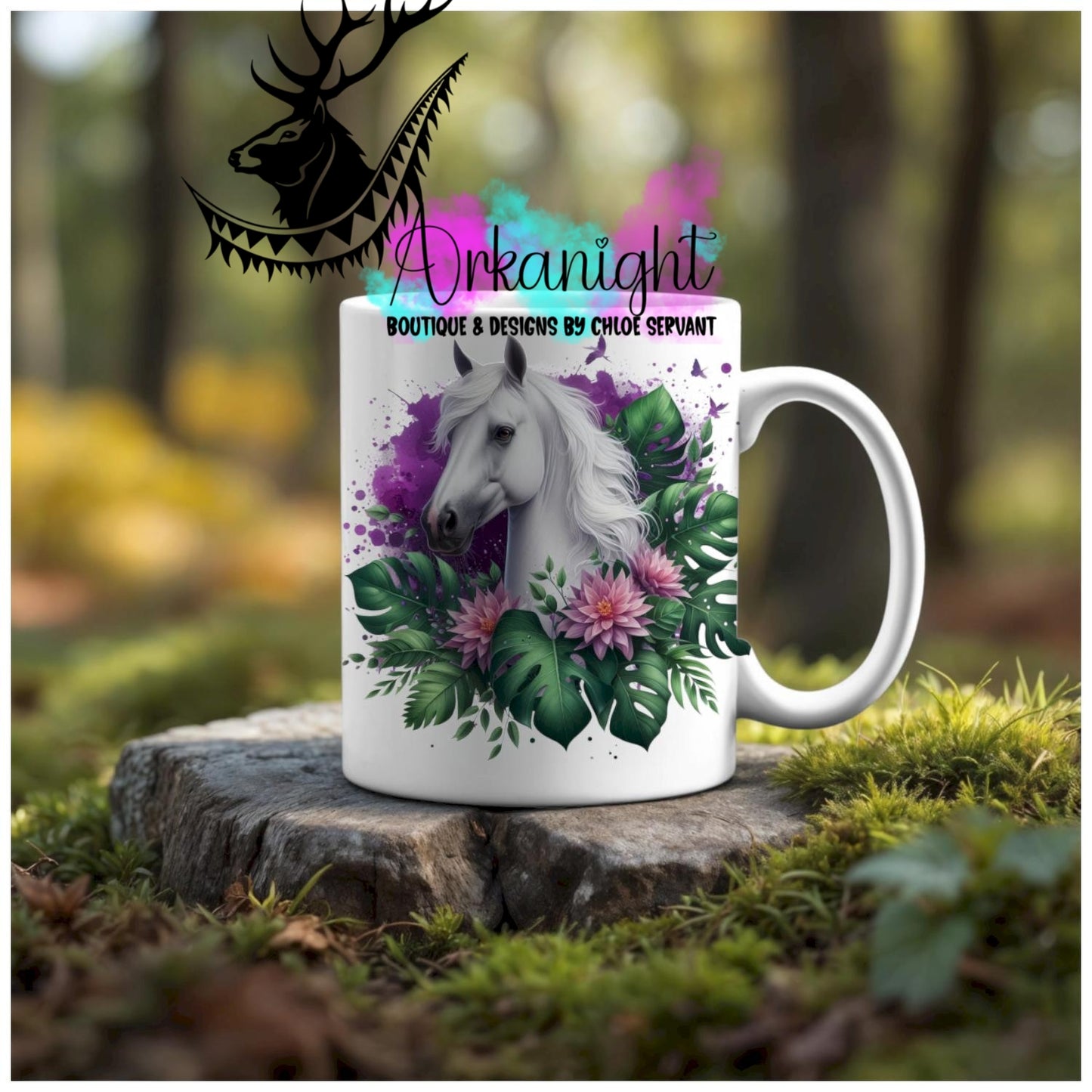 Numérique - Tasse en céramique - Collection Monstera & Animaux - Cheval Blanc