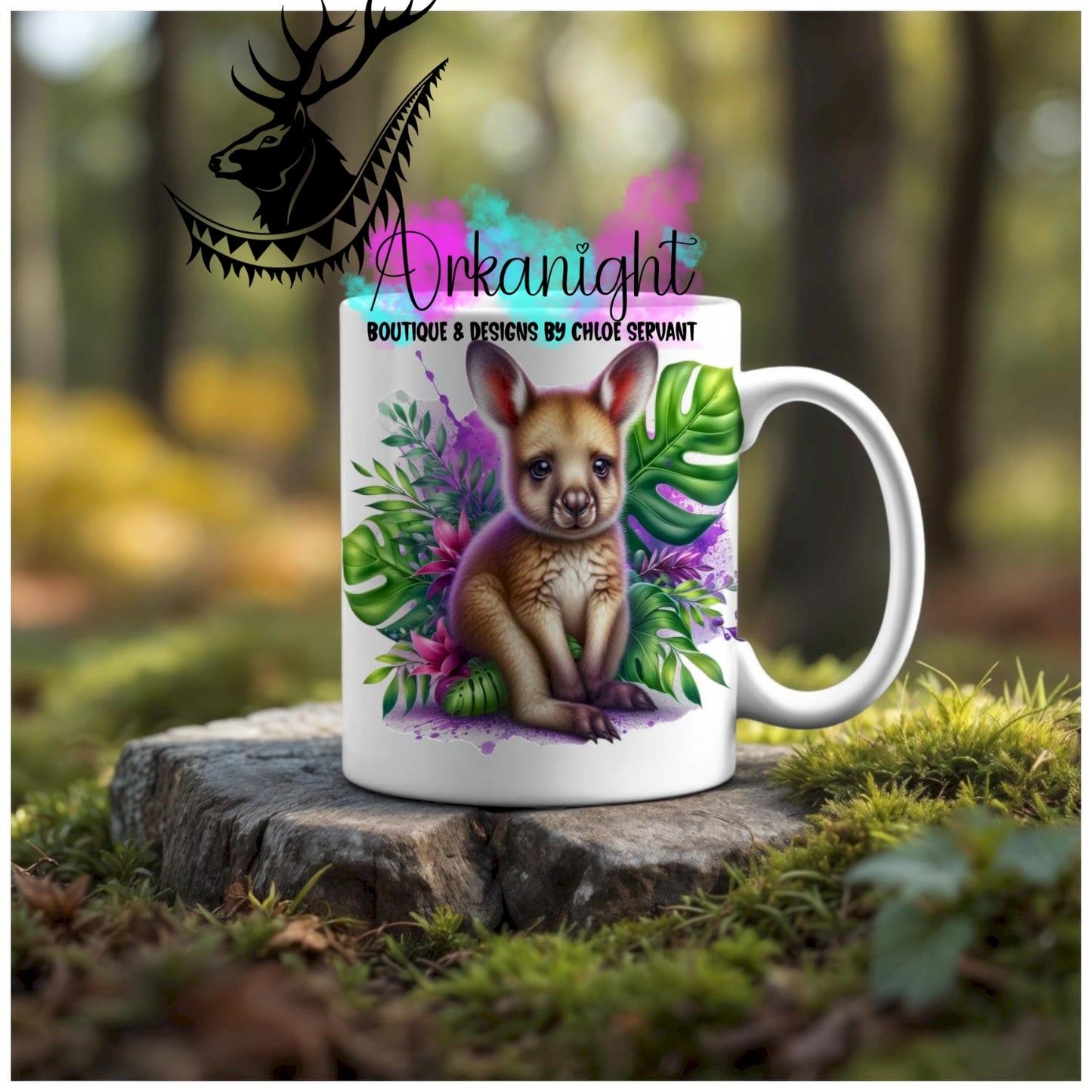 Numérique - Tasse en céramique - Collection Monstera & Animaux - Bébé Kangourou