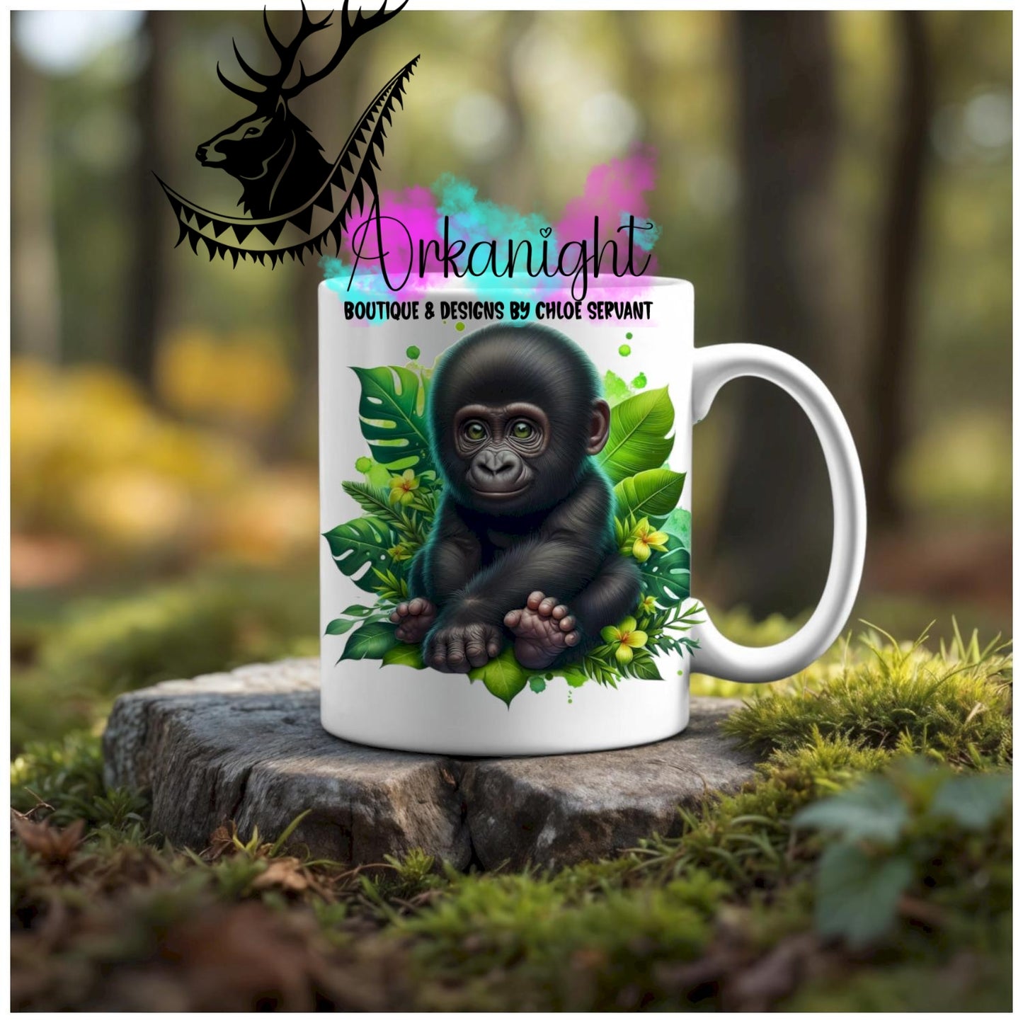 Numérique - Tasse en céramique - Collection Monstera & Animaux - Bébé Gorille