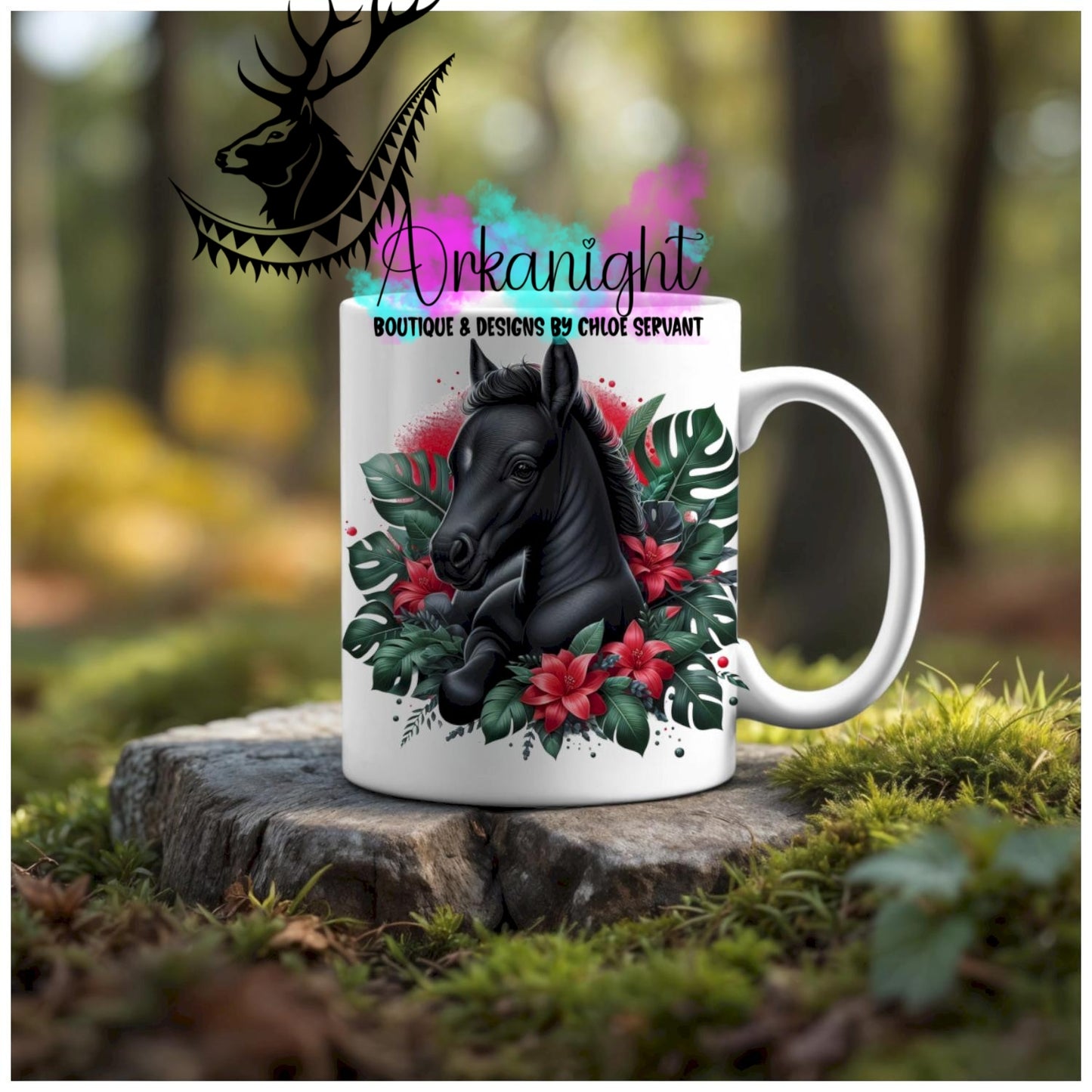 Numérique - Tasse en céramique - Collection Monstera & Animaux - Poulain Noir