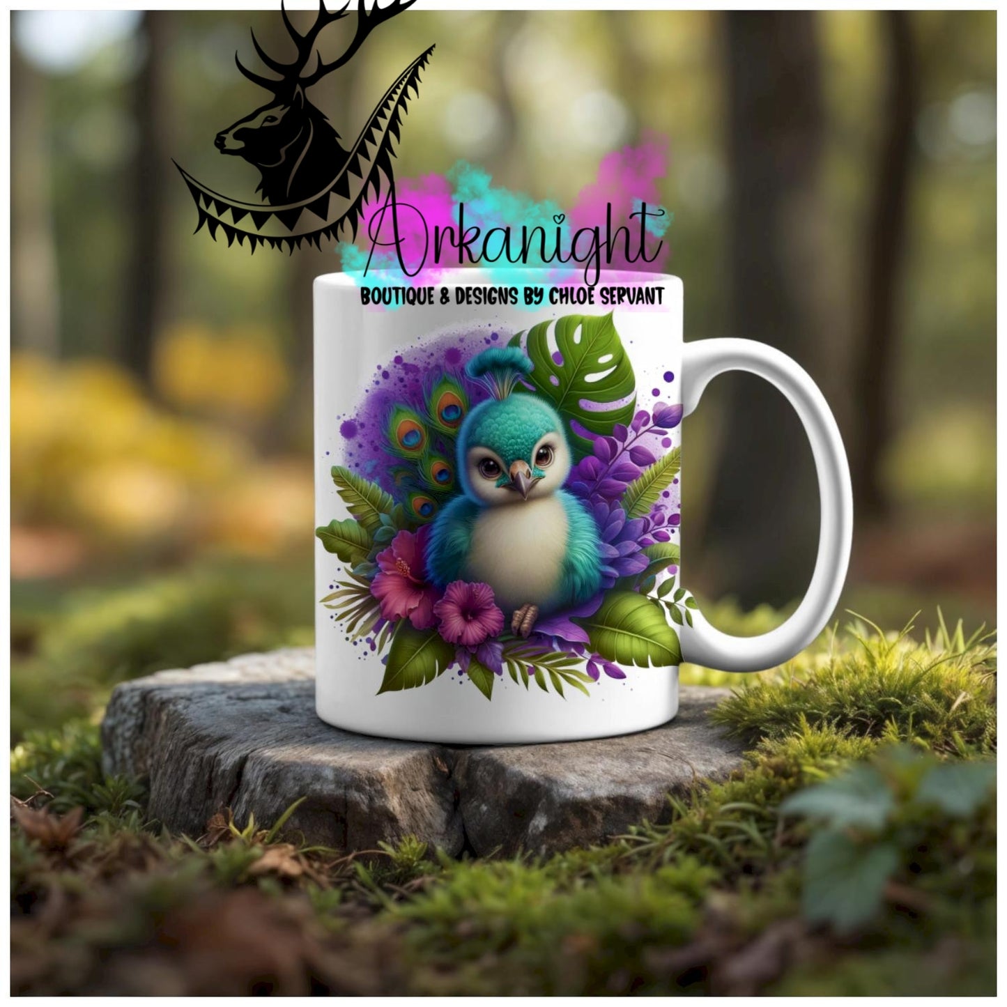 Numérique - Tasse en céramique - Collection Monstera & Animaux - Bébé Peacok