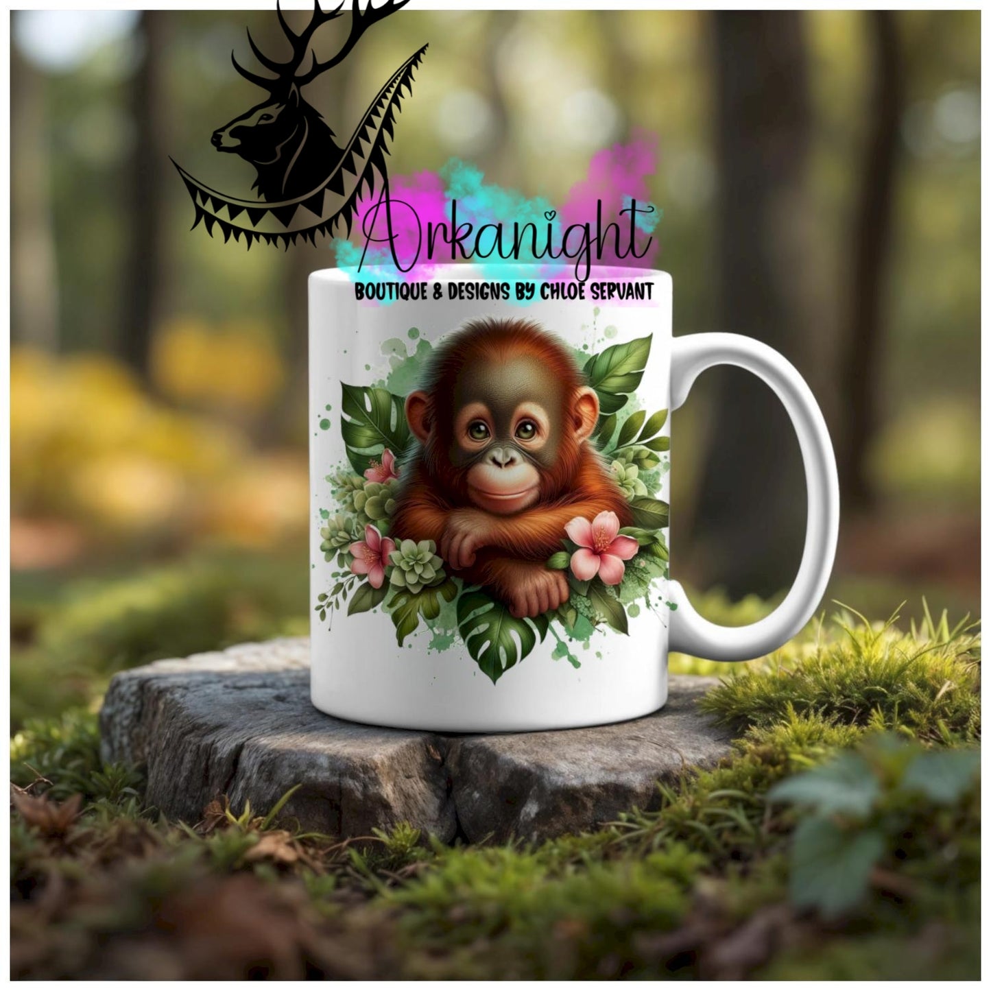 Numérique - Tasse en céramique - Collection Monstera & Animaux - Bébé Ourang-Outang