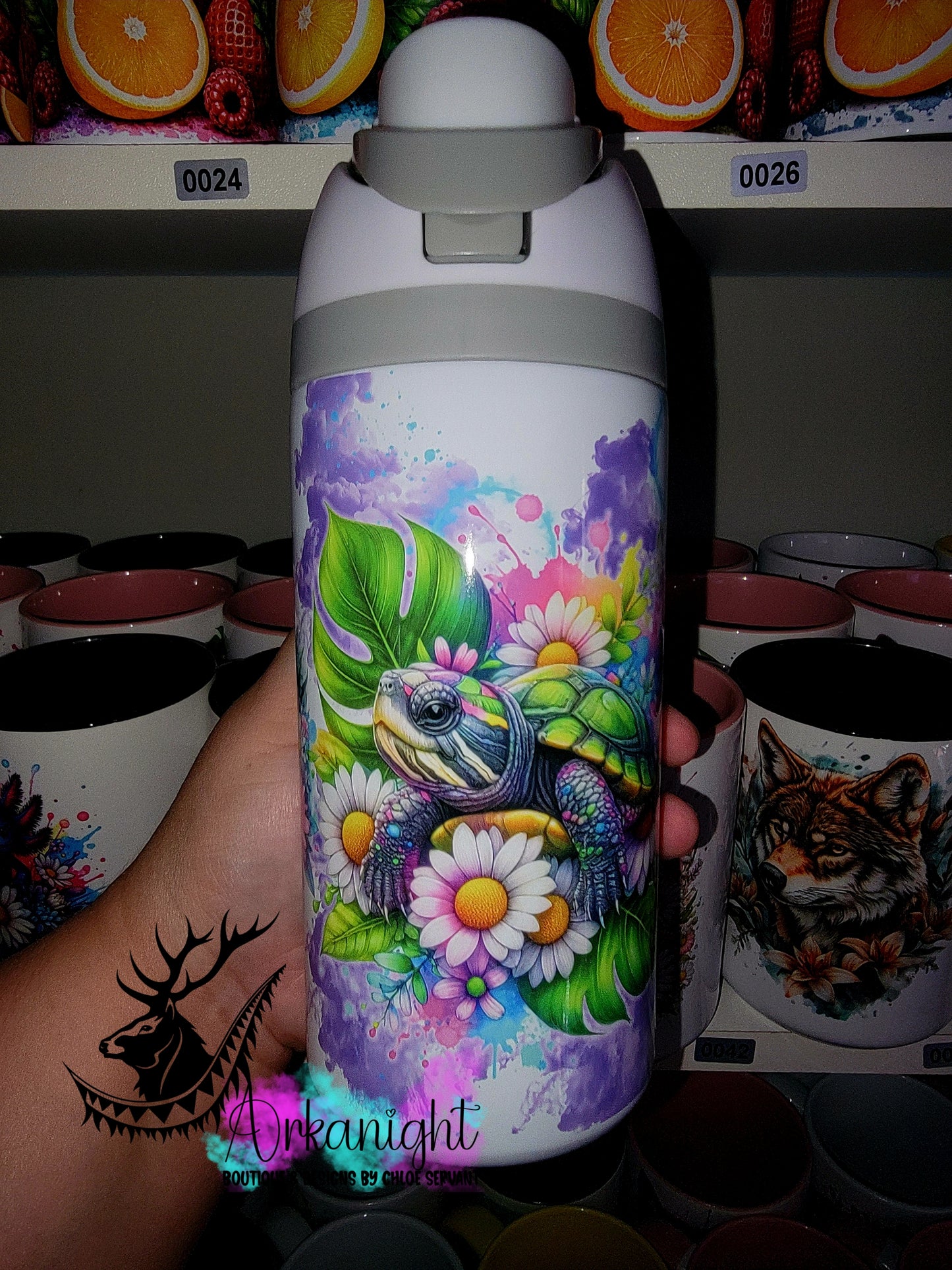 Gourde Owala DUPE 16 oz pour enfant - Sur Commande - Collection Vivid Colors & Flowers - Tortue