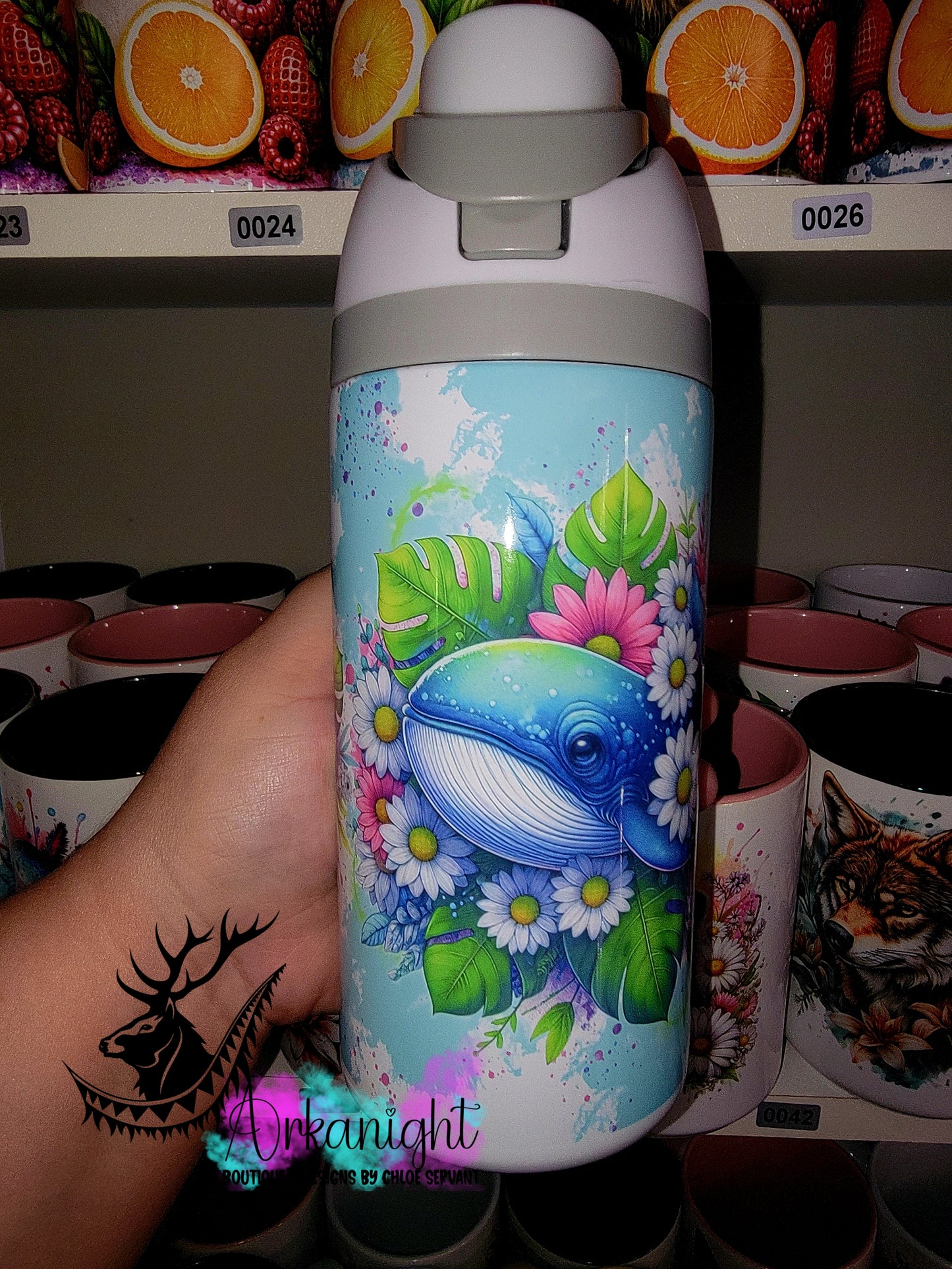 Gourde Owala DUPE 16 oz pour enfant - Sur Commande - Collection Vivid Colors & Flowers - Baleine Bleue