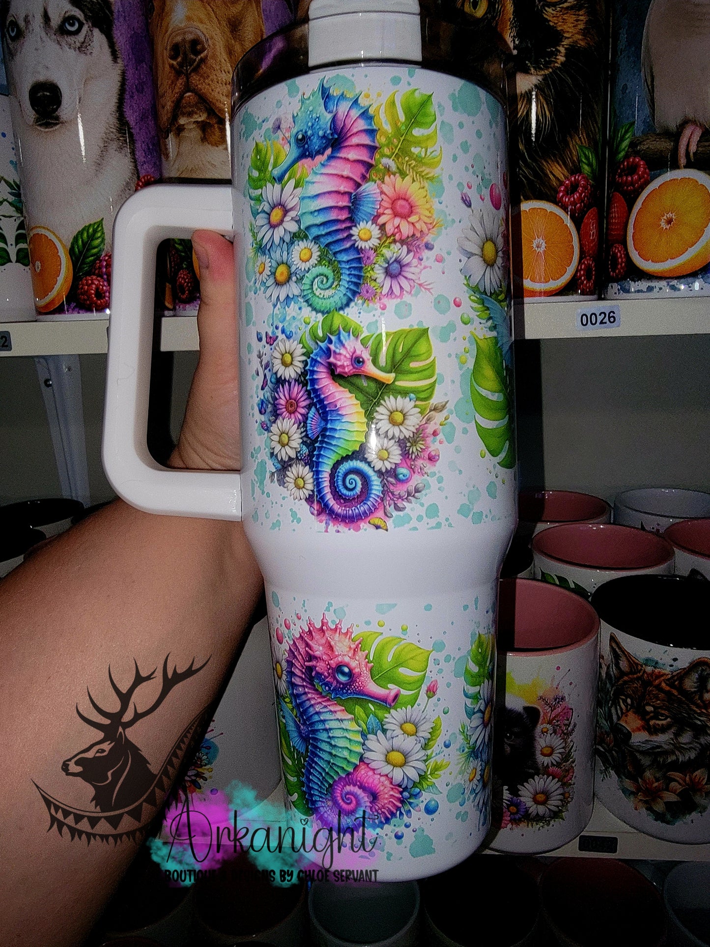 Gourde 40 oz sur commande - Collection Vivid Colors & Flowers - Hippocampes