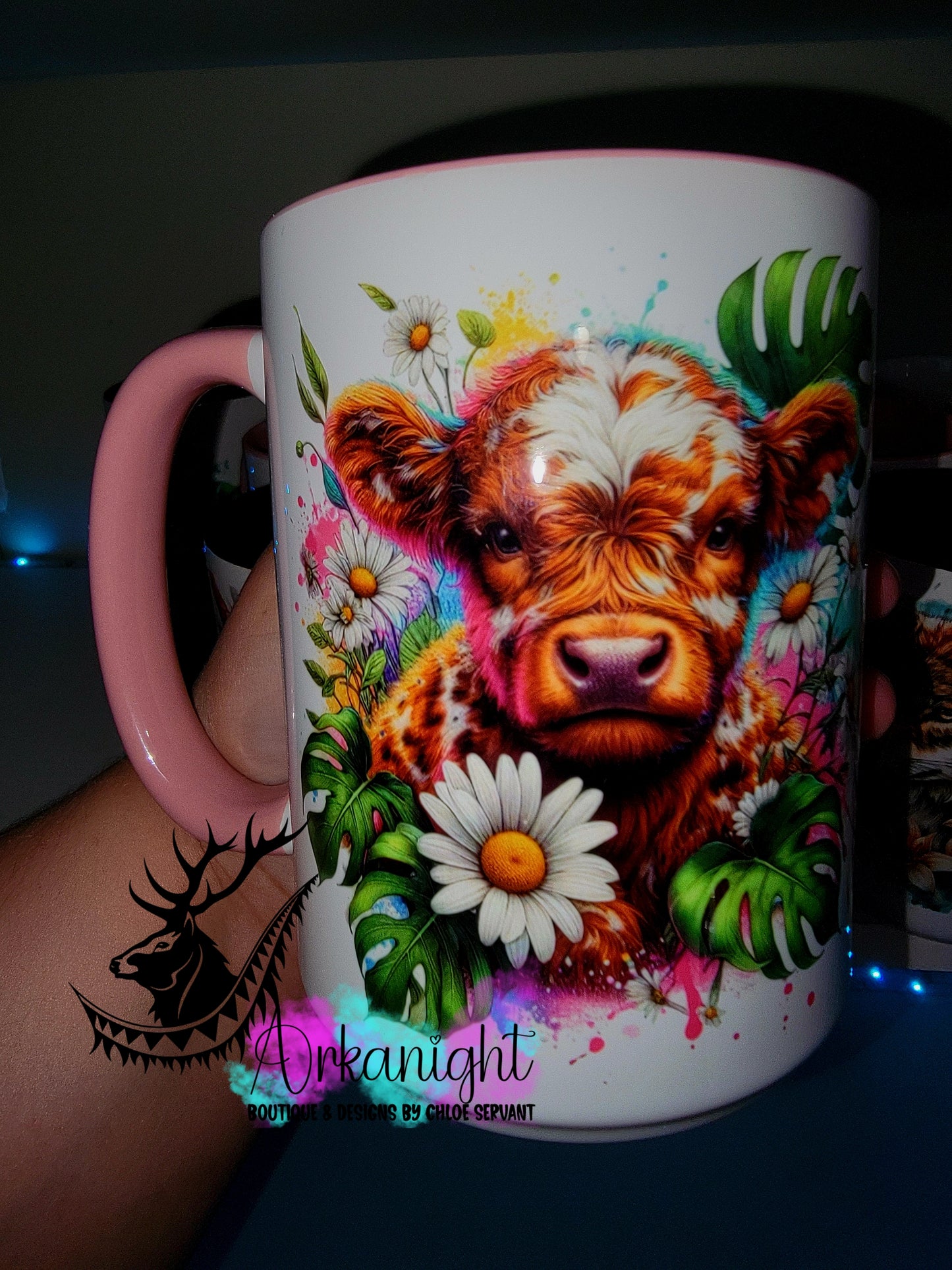 Tasse en céramique sur commande - Collection Vivid Color's & Flower's - Animaux - Vache Highland Rousse & Blanche