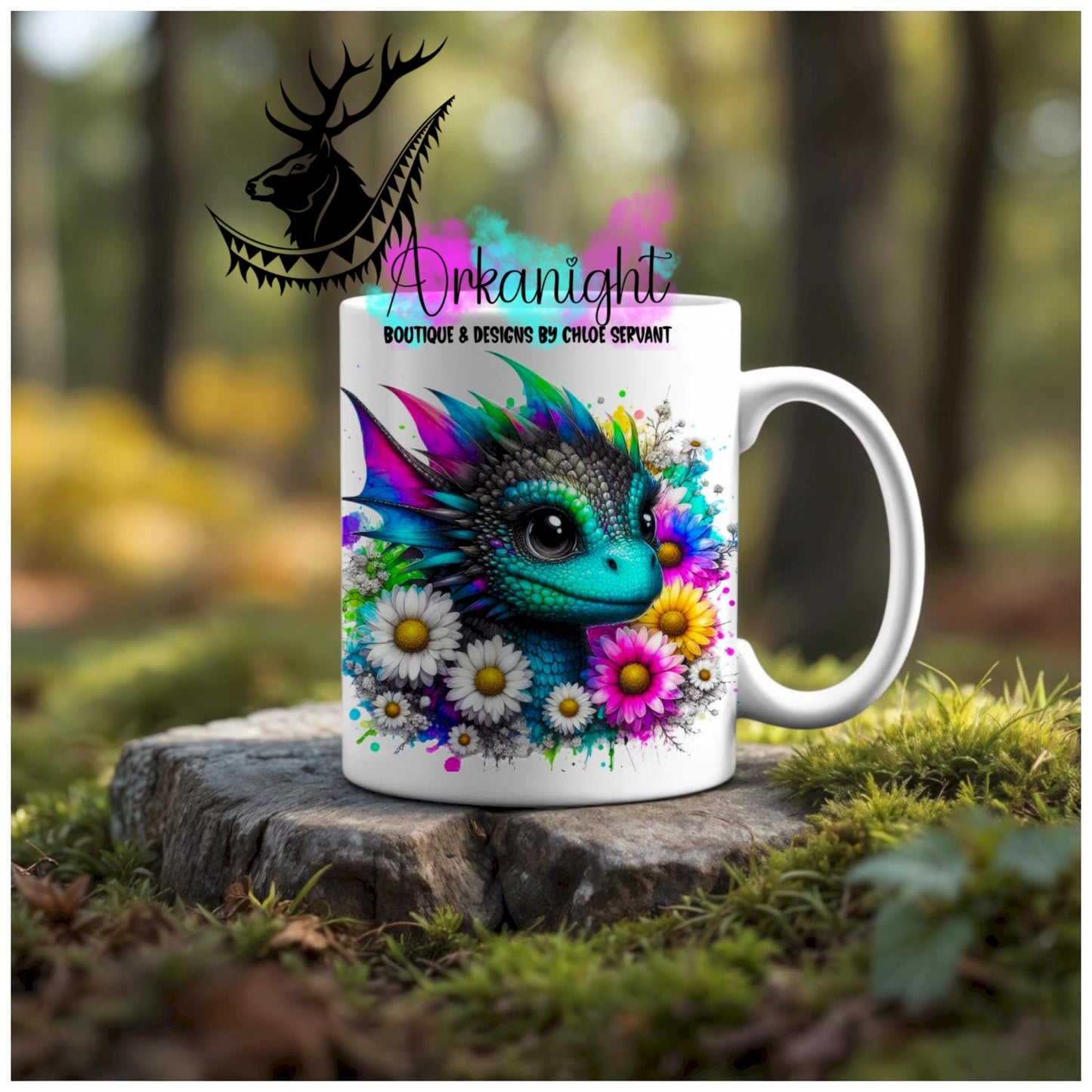 Numérique - Tasse en céramique - Collection Vivid Colors & Flowers - Dragon - Noir & Turquoise