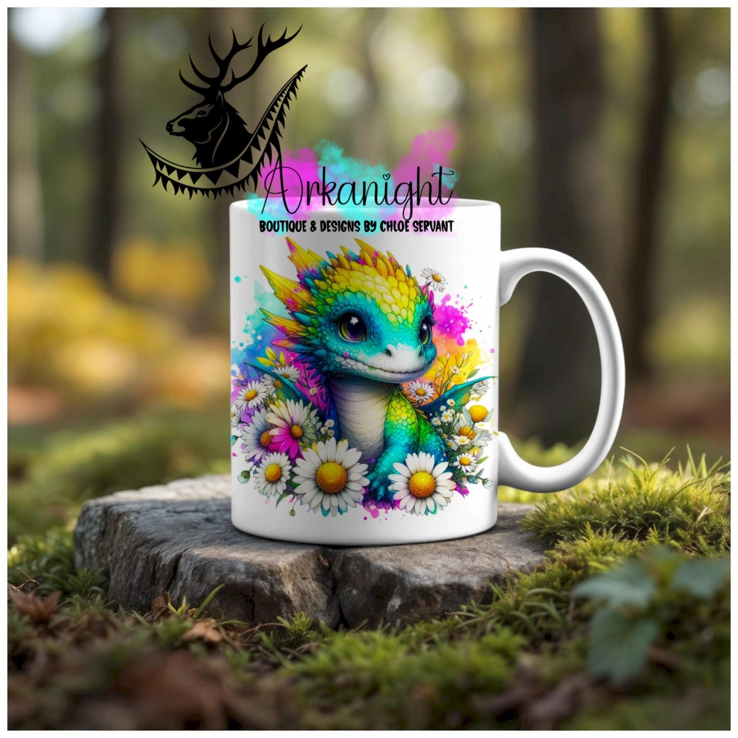 Numérique - Tasse en céramique - Collection Vivid Colors & Flowers - Dragon - Turquoise & Jaune