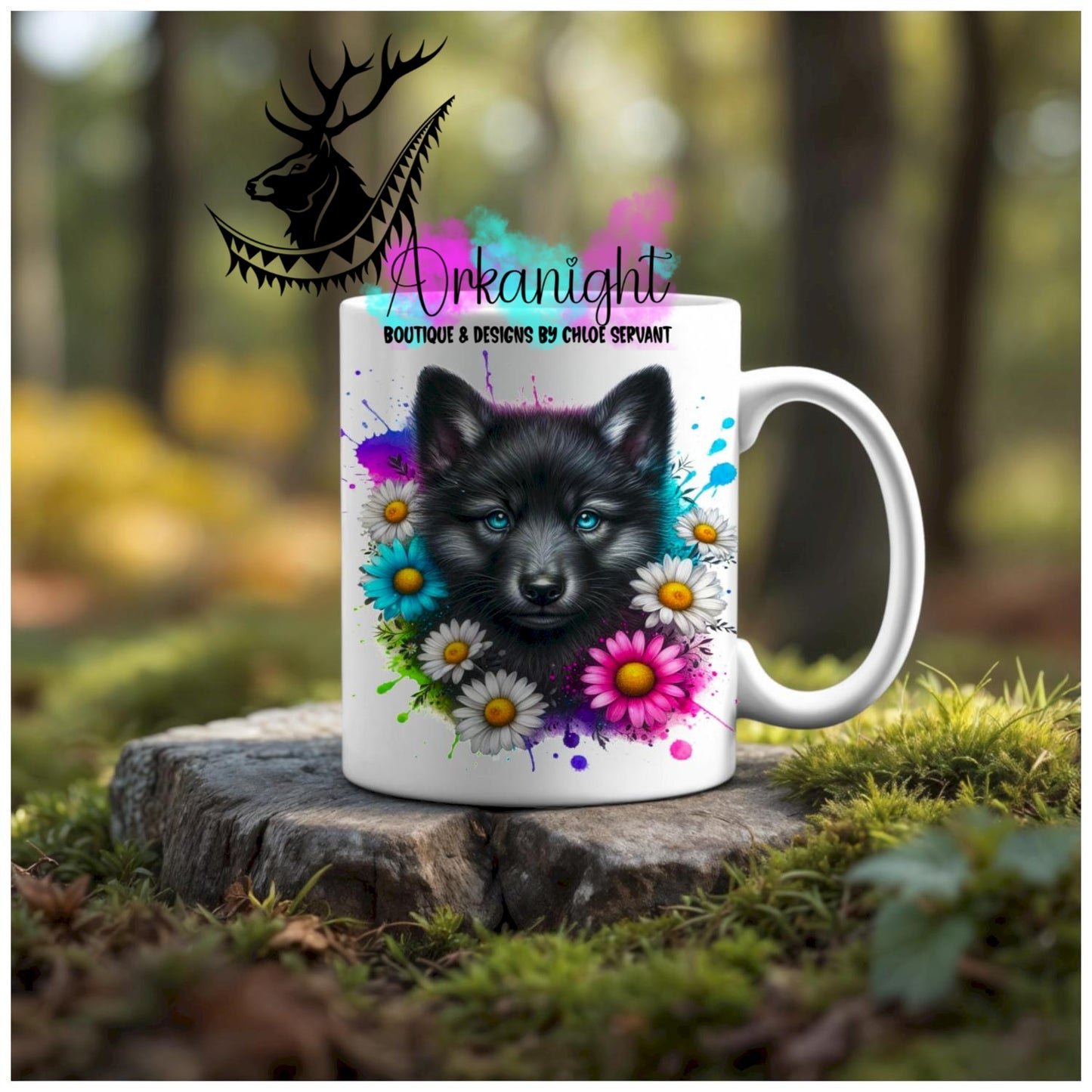 Numérique - Tasse en céramique - Collection Vivid Colors & Flowers - Animaux - Louveteau Noir