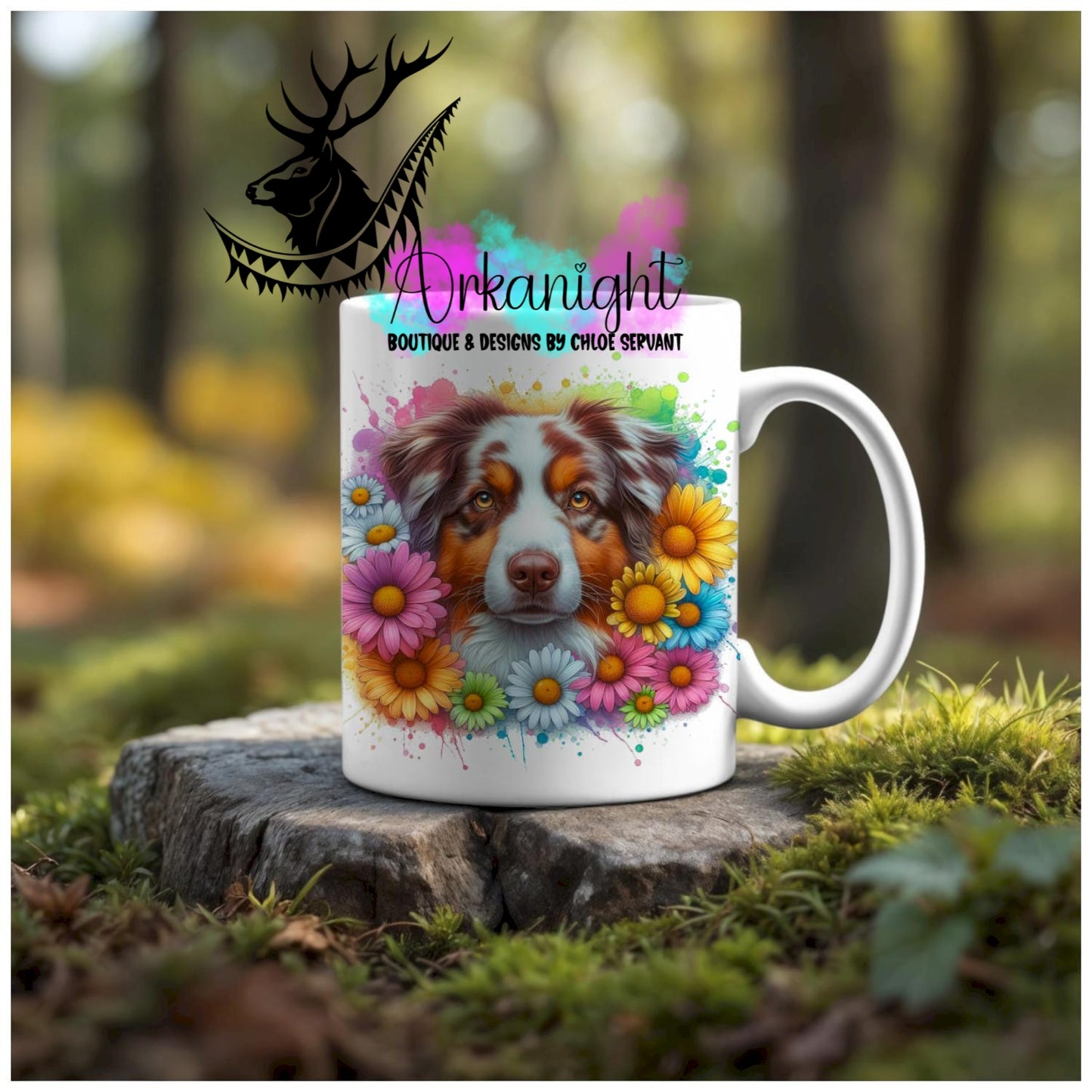 Numérique - Tasse en céramique - Collection Vivid Colors & Flowers - Chiens - Berger Australien Rouge Merle