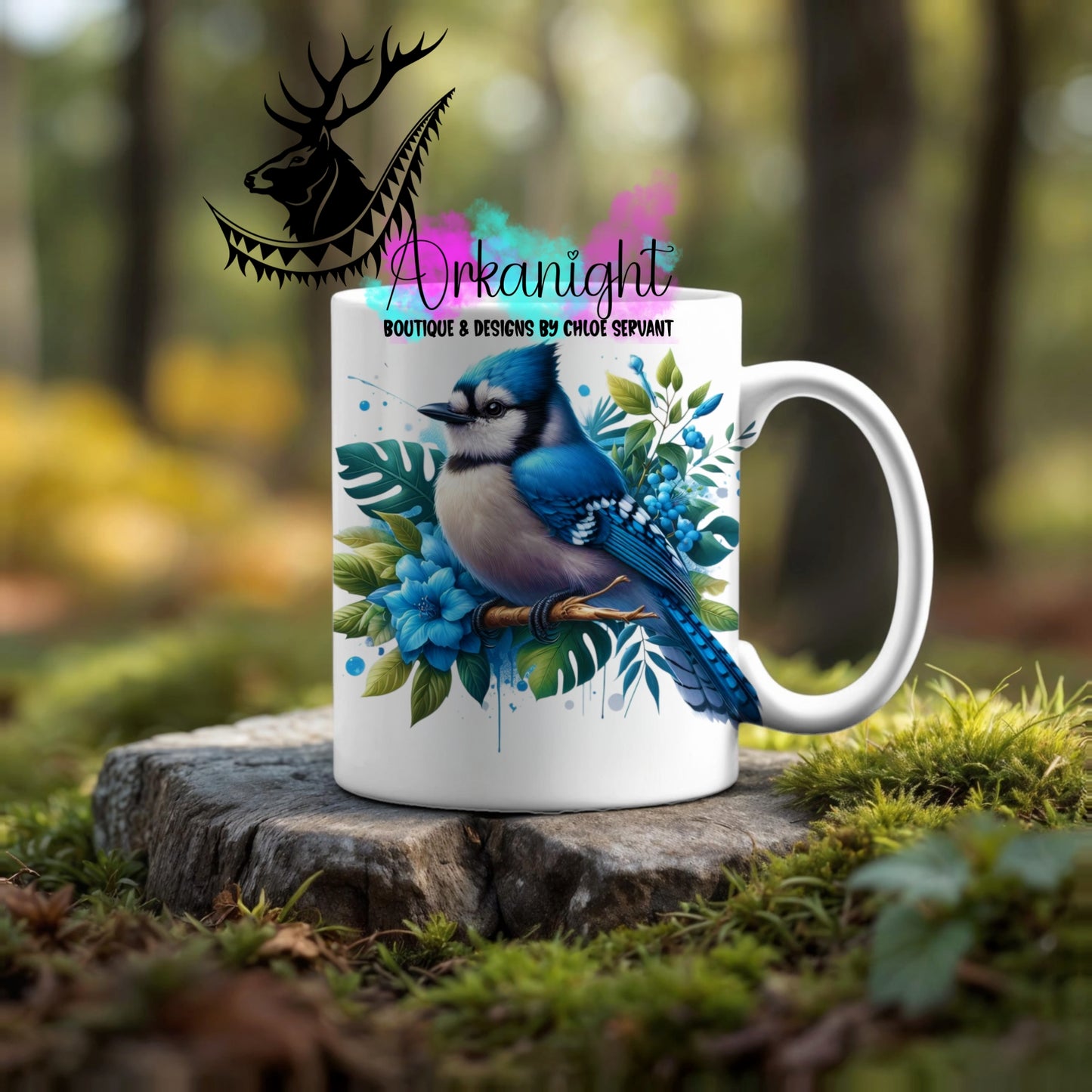 Numérique - Tasse en céramique - Collection Monstera & Animaux ♡ Geai Bleu