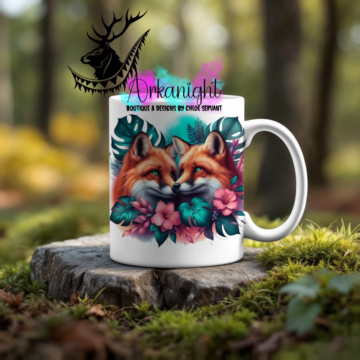 Numérique - Tasse en céramique - Collection Monstera & Animaux ♡ Couple de Renard