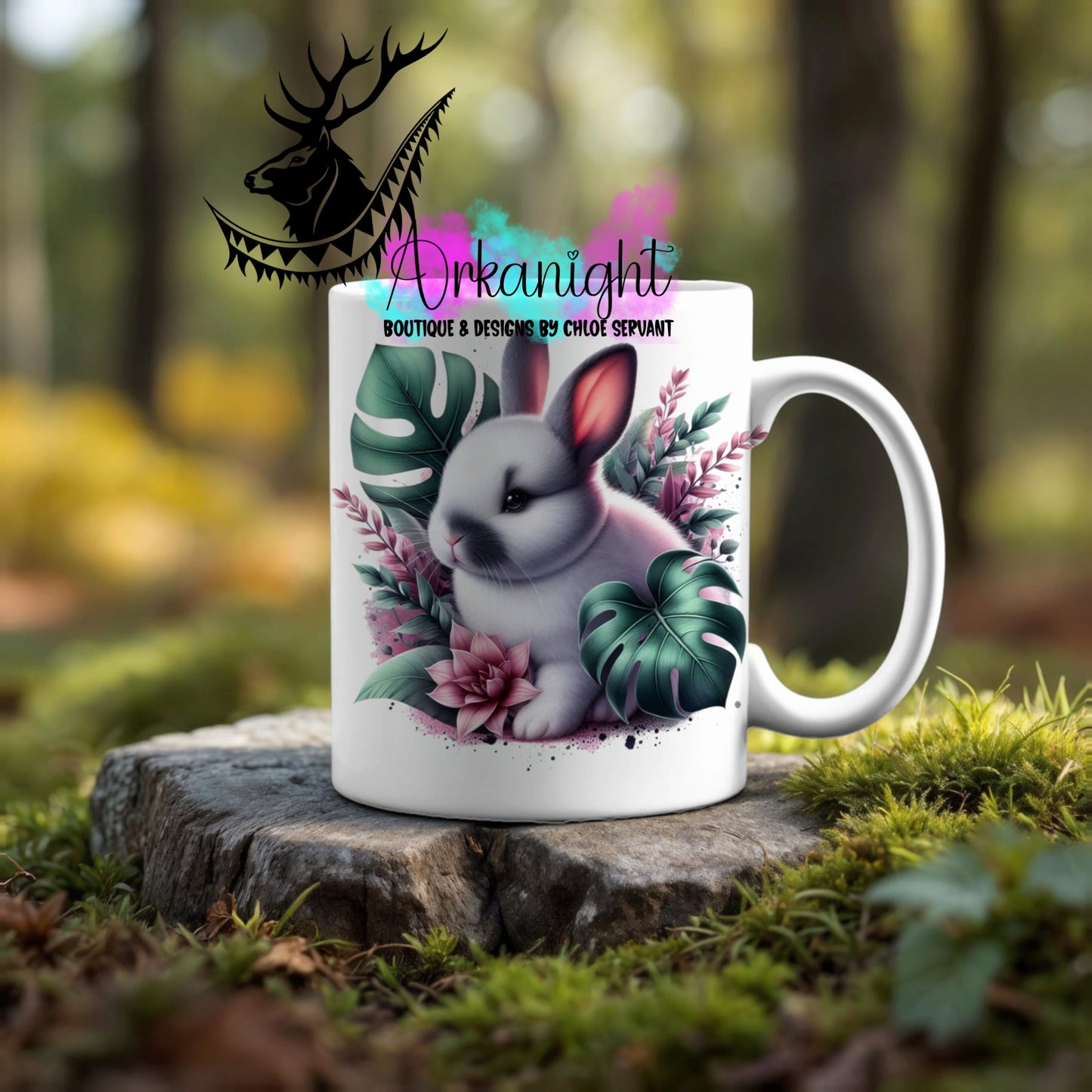 Numérique - Tasse en céramique - Collection Monstera & Animaux ♡ Lapin Nain