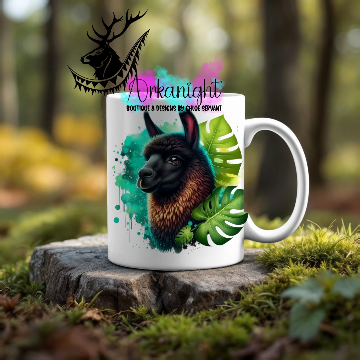 Numérique - Tasse en céramique - Collection Monstera & Animaux ♡ Alpaga Noir