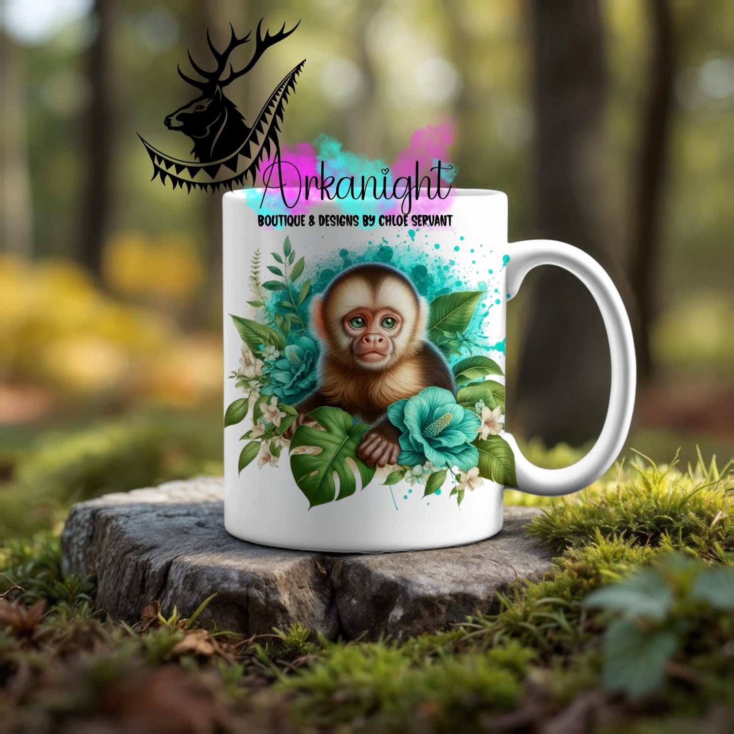 Numérique - Tasse en céramique - Collection Monstera & Animaux ♡ Singe Capucin