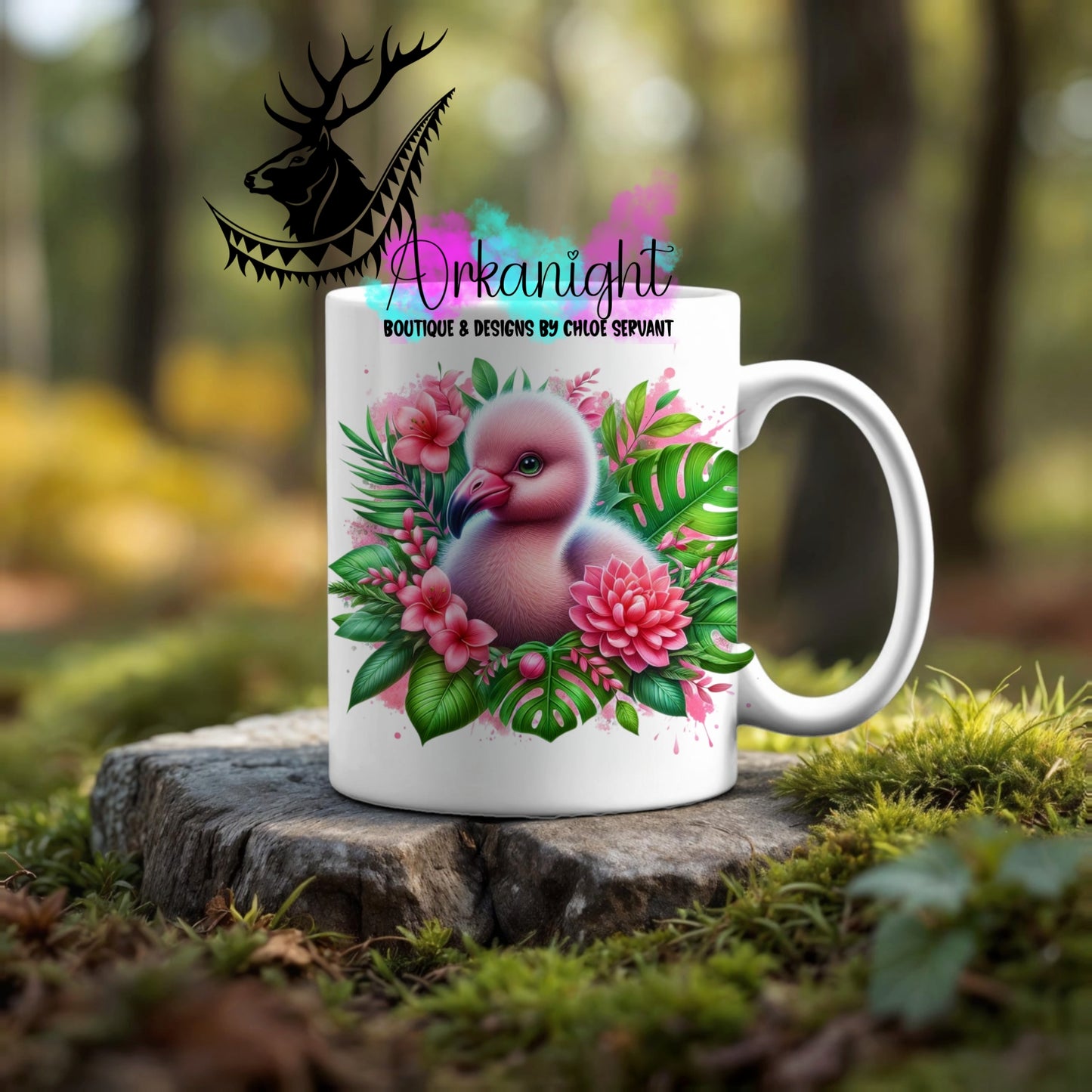 Numérique - Tasse en céramique - Collection Monstera & Animaux ♡ Bébé Flamant Rose