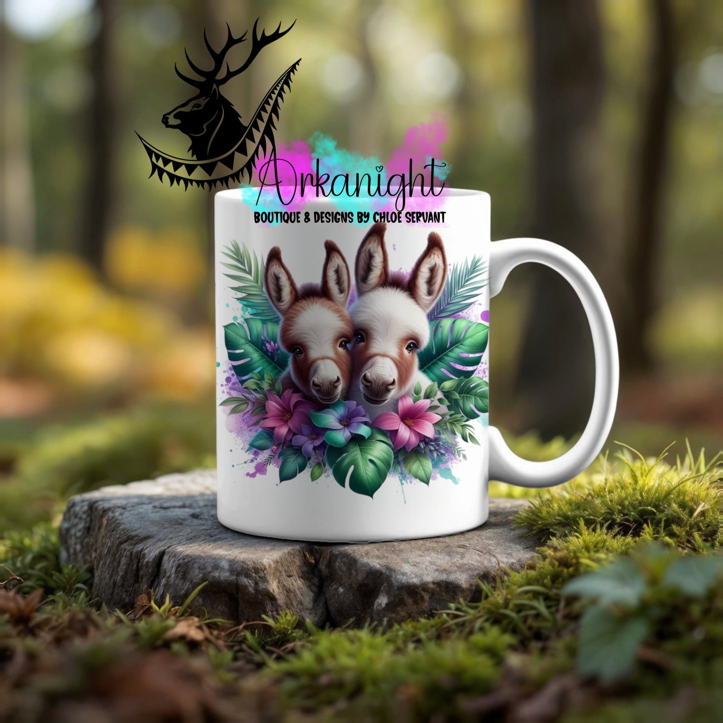 Numérique - Tasse en céramique - Collection Monstera & Animaux ♡ Couple d'âne Gris