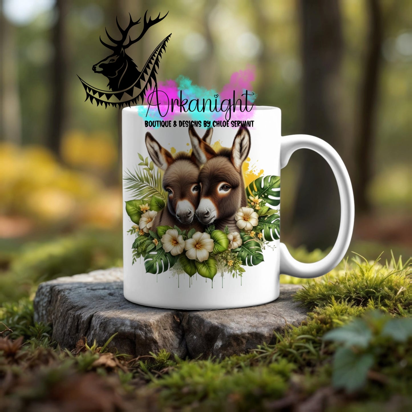 Numérique - Tasse en céramique - Collection Monstera & Animaux ♡ Couple d'âne brun