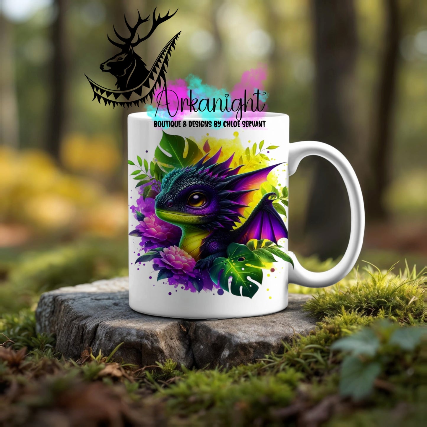 Numérique - Tasse en céramique - Collection Monstera & Dragon ♡ Noir , Mauve & Jaune