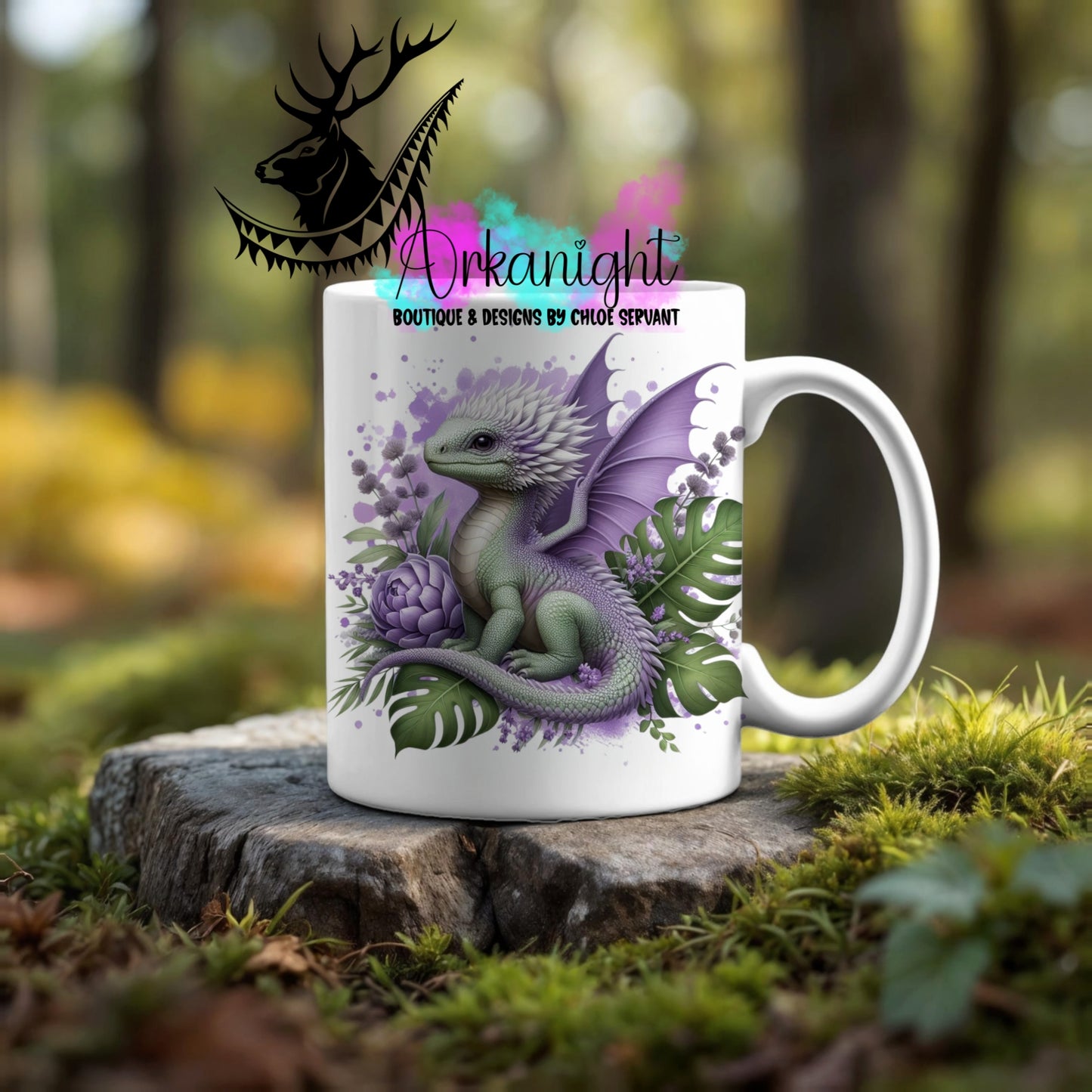 Numérique - Tasse en céramique - Collection Monstera & Dragon ♡ Vert Sauge & Lilas