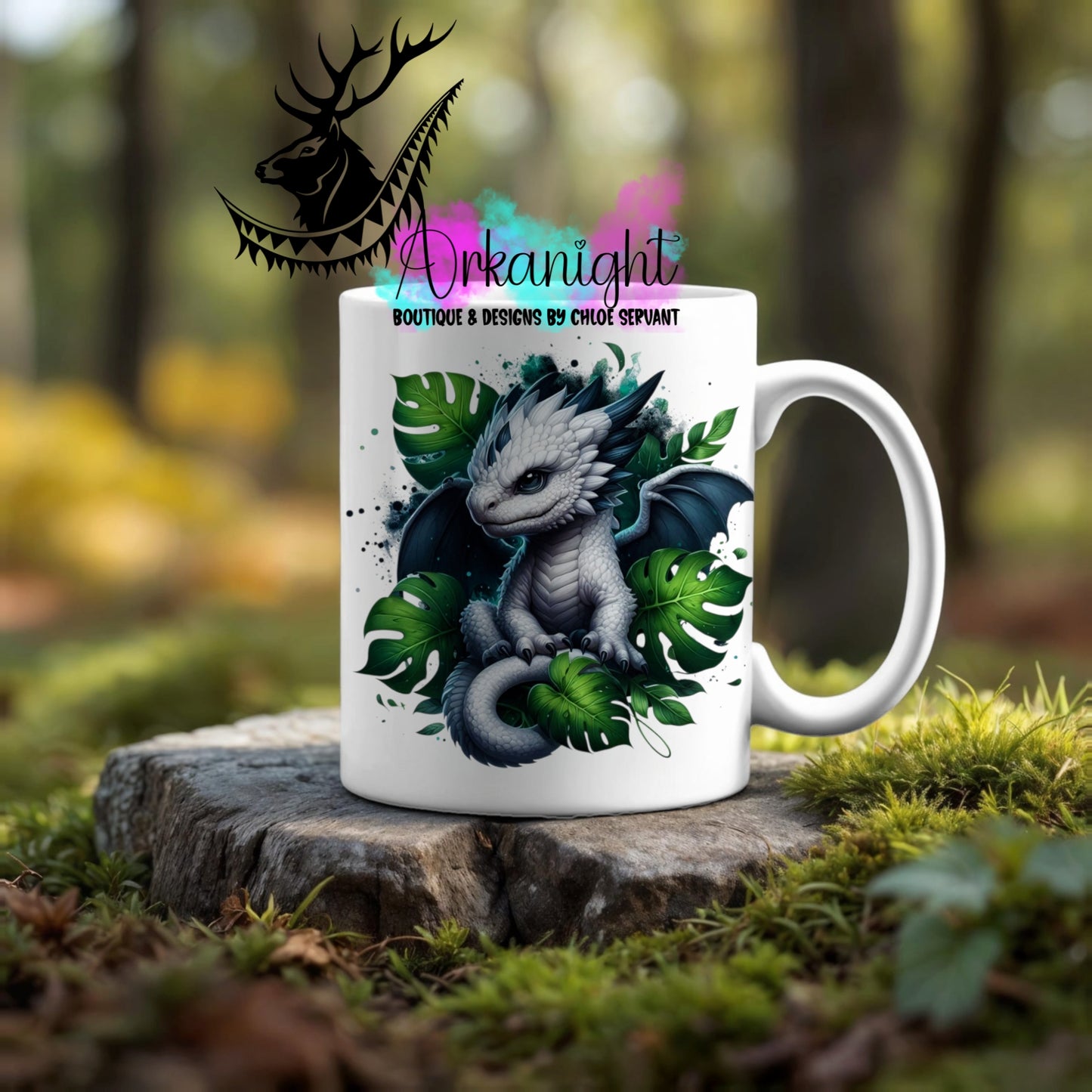 Numérique - Tasse en céramique - Collection Monstera & Dragon ♡ Bleu Navy & Blanc