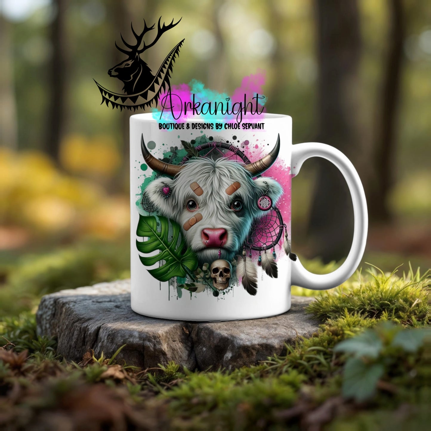 Numérique - Tasse en céramique - Collection Halloween & Witchy ♡ Psycho Vache Highland Blanche