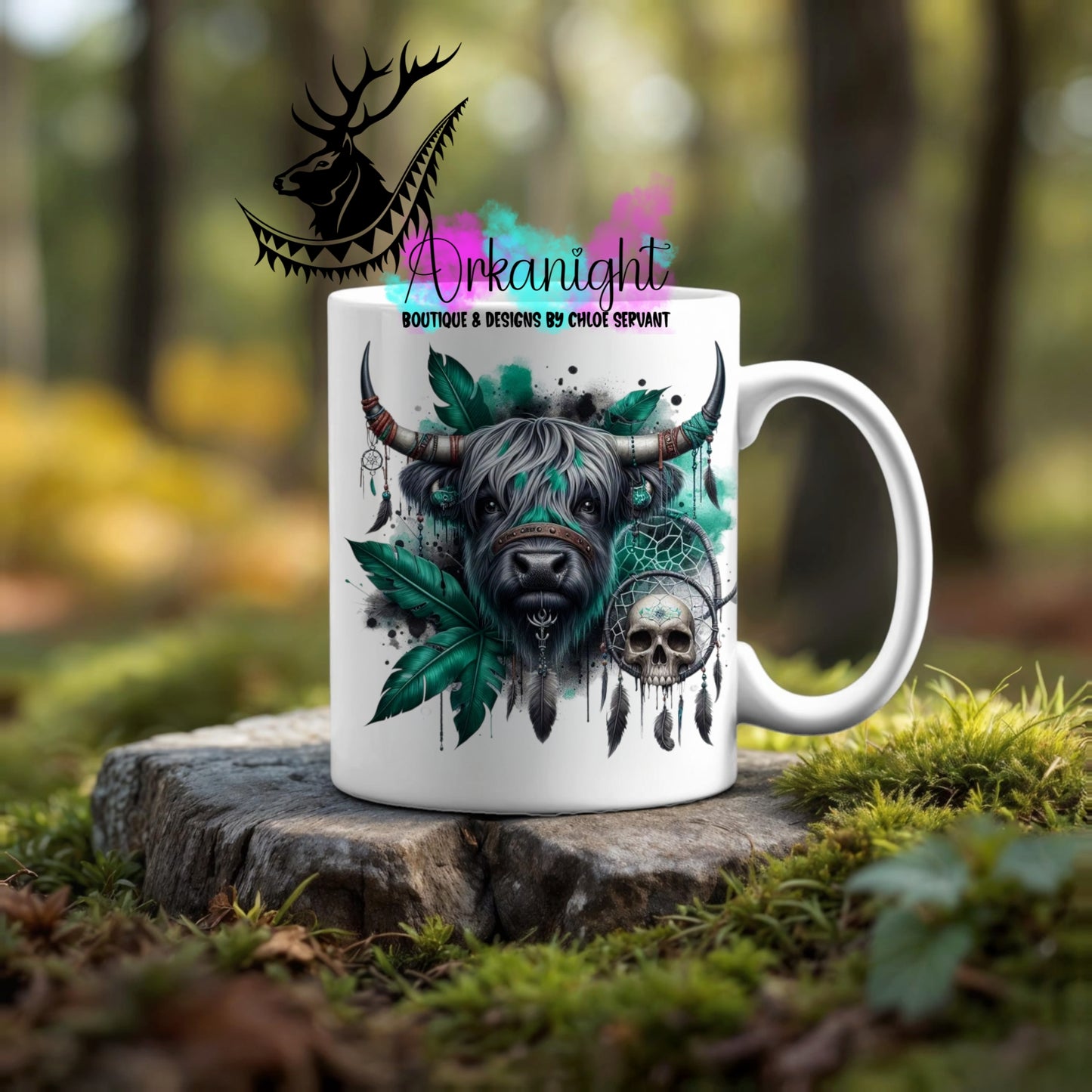 Numérique - Tasse en céramique - Collection Halloween & Witchy ♡ Psycho Vache Highland Grise