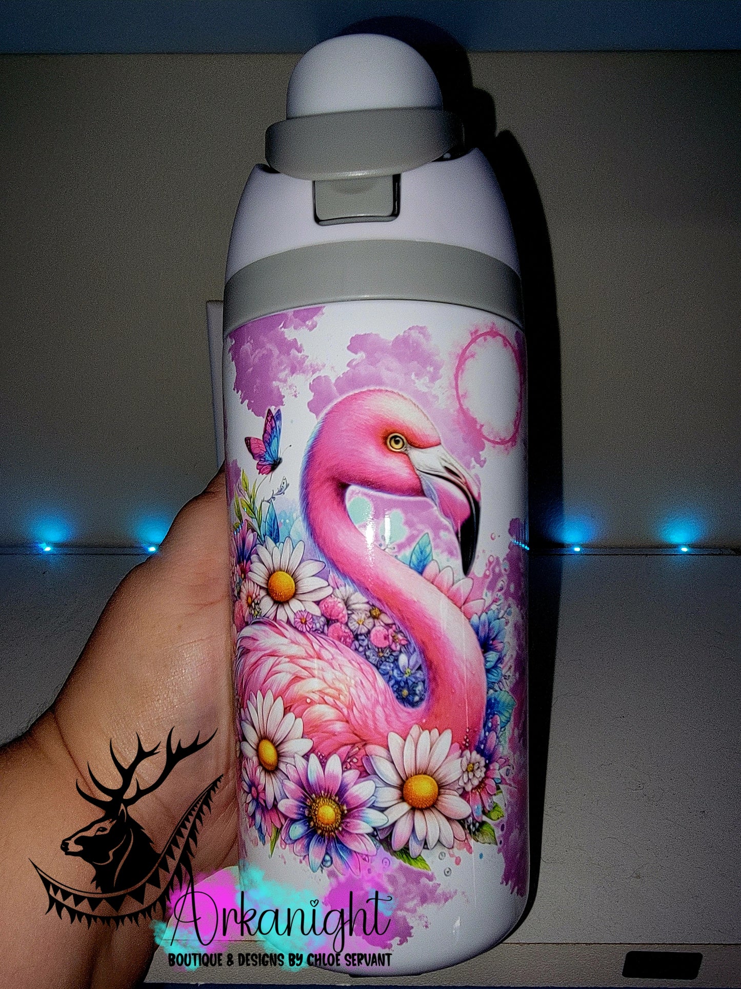 Gourde Owala DUPE 16 oz pour enfant - Sur Commande - Collection Vivid Colors & Flowers ♡ Flamant