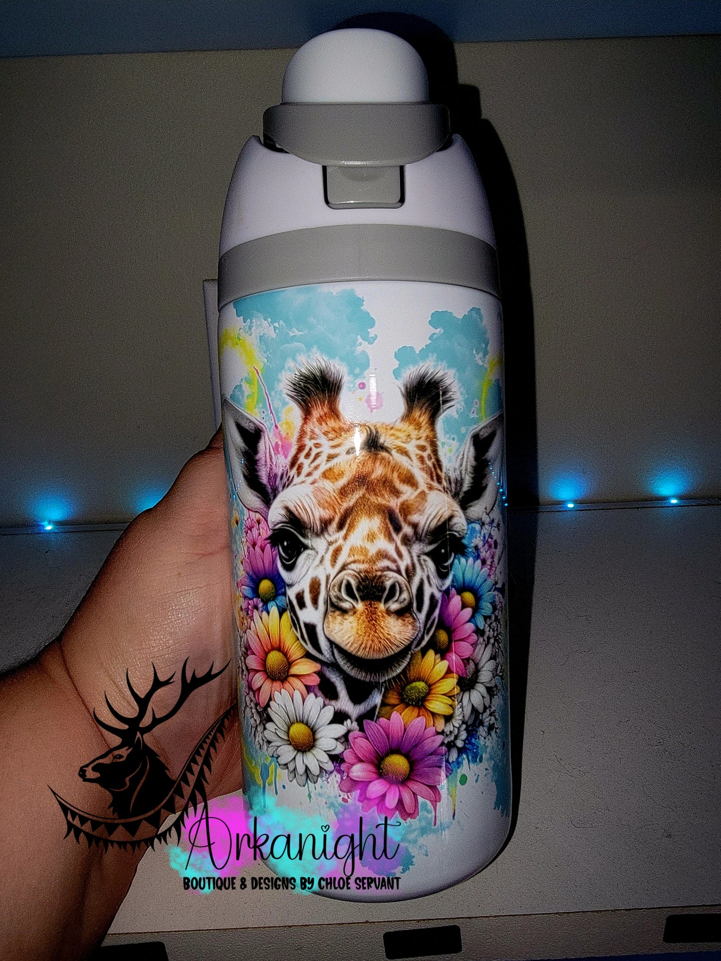 Gourde Owala DUPE 16 oz pour enfant - Sur Commande - Collection Vivid Colors & Flowers ♡ Giraffe