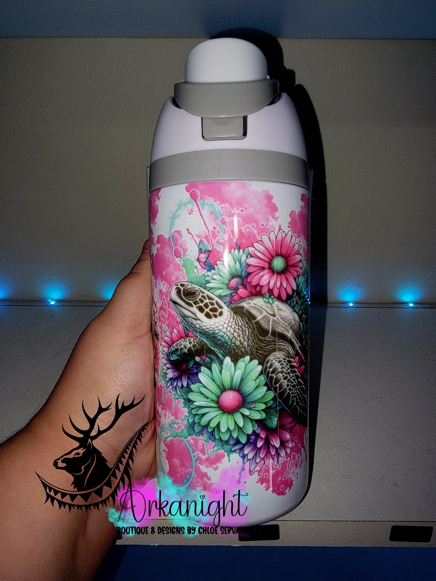 Gourde Owala DUPE 16 oz pour enfant - Sur Commande - Collection Vivid Colors & Flowers ♡ Tortue de mer