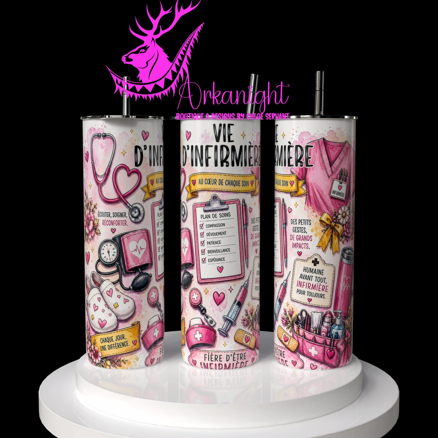 Gourde sur commande - Collection Occupation & Passion - Vie d'infirmière Rose et Jaune