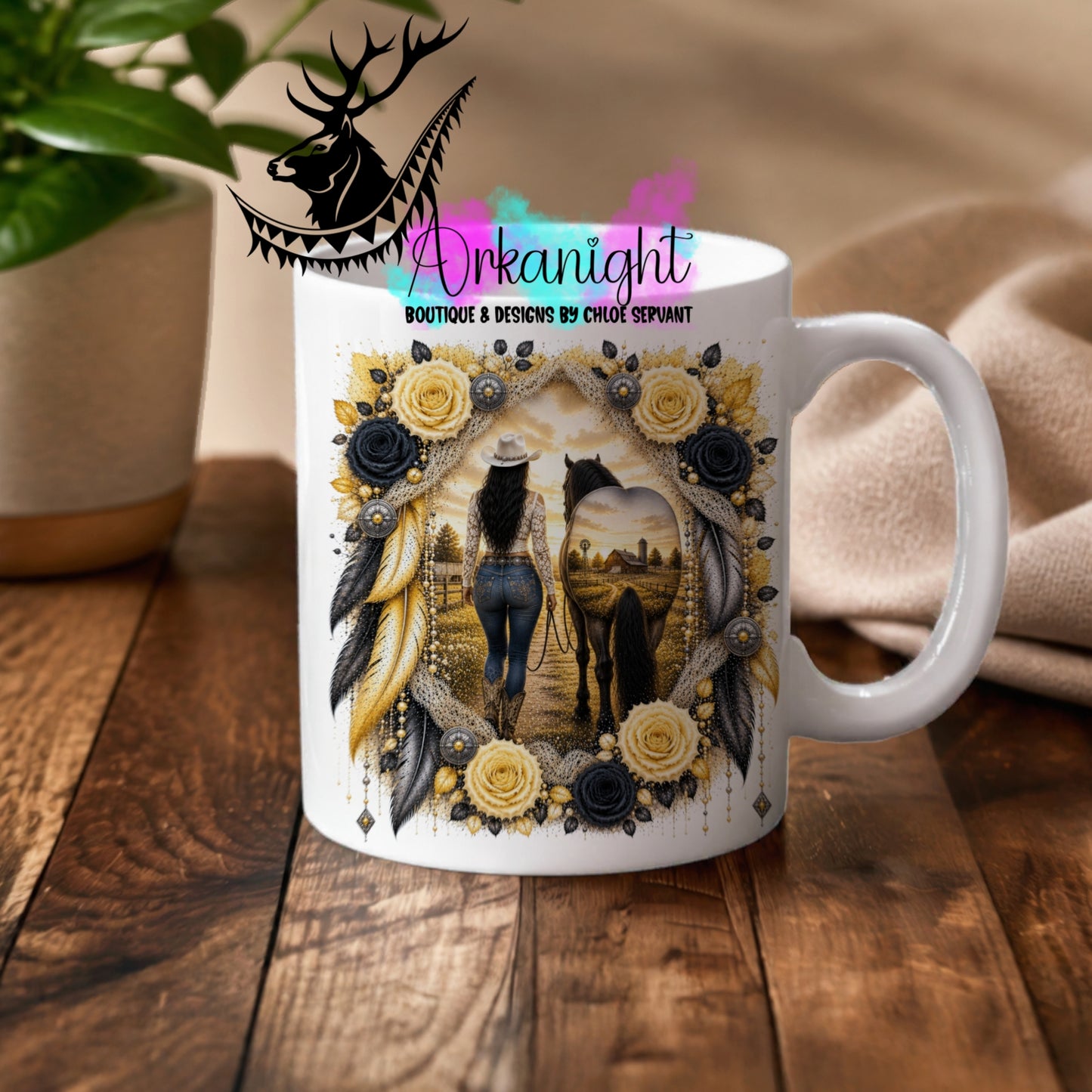 Numérique - Tasse en céramique - Collection Boho 2026 ♡ Double Exposition - Cowgirl & Cheval - Teinte Jaune