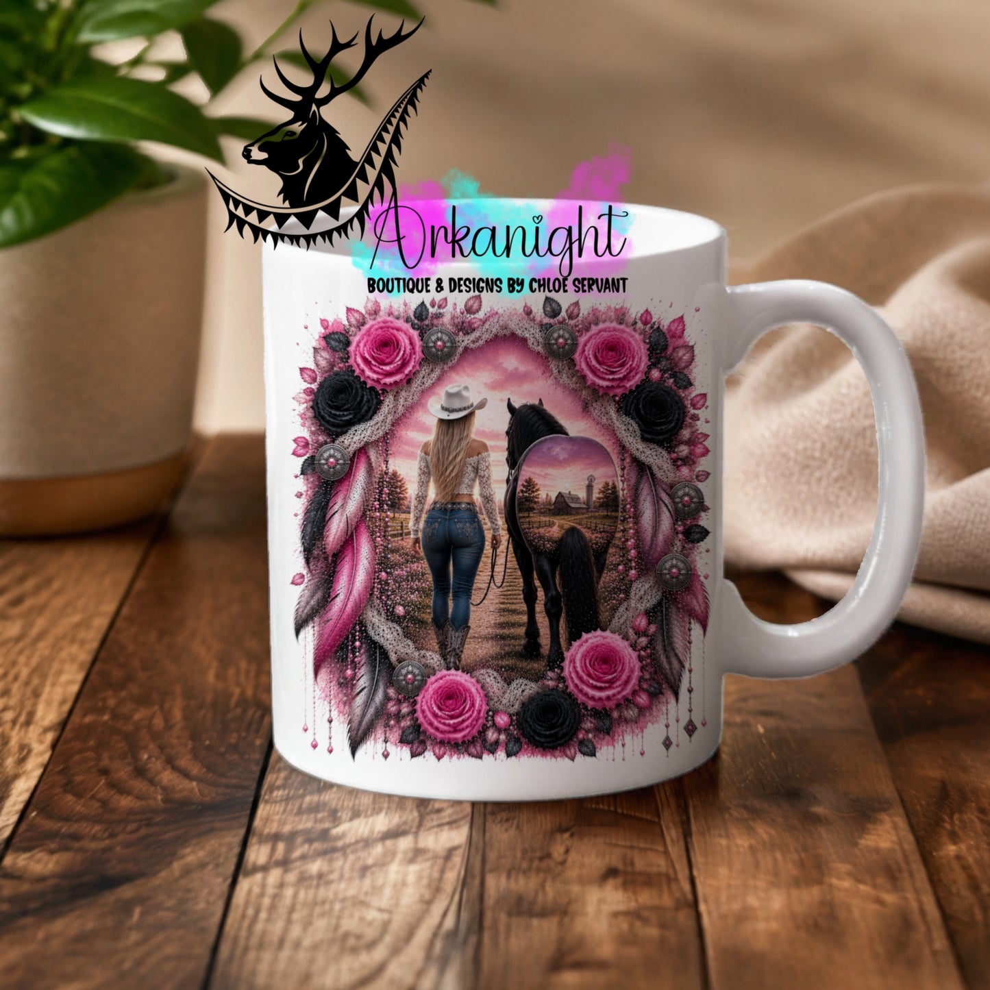 Numérique - Tasse en céramique - Collection Boho 2026 ♡ Double Exposition - Cowgirl Blonde & Cheval - Teinte de rose