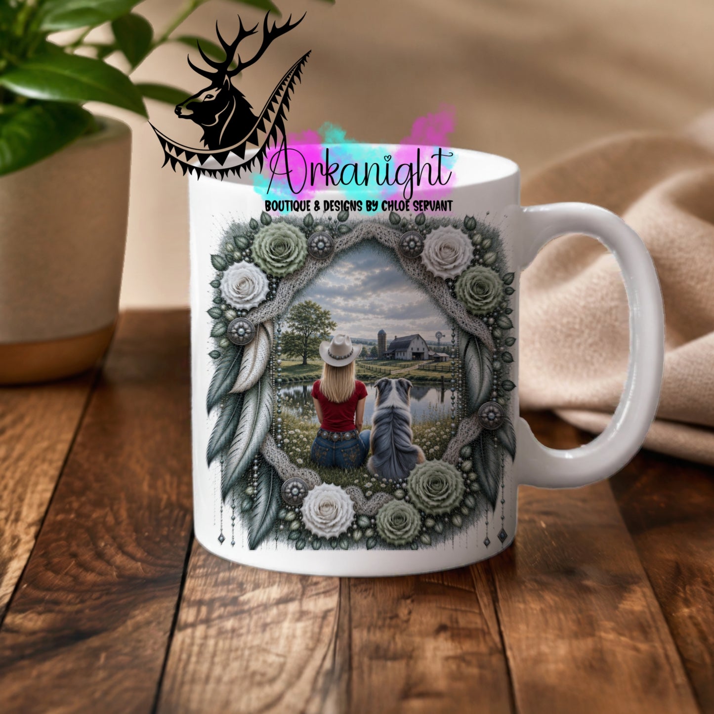 Numérique - Tasse en céramique - Collection Boho 2026 ♡ Double Exposition - Cowgirl & Berger Australien Bleu Merle