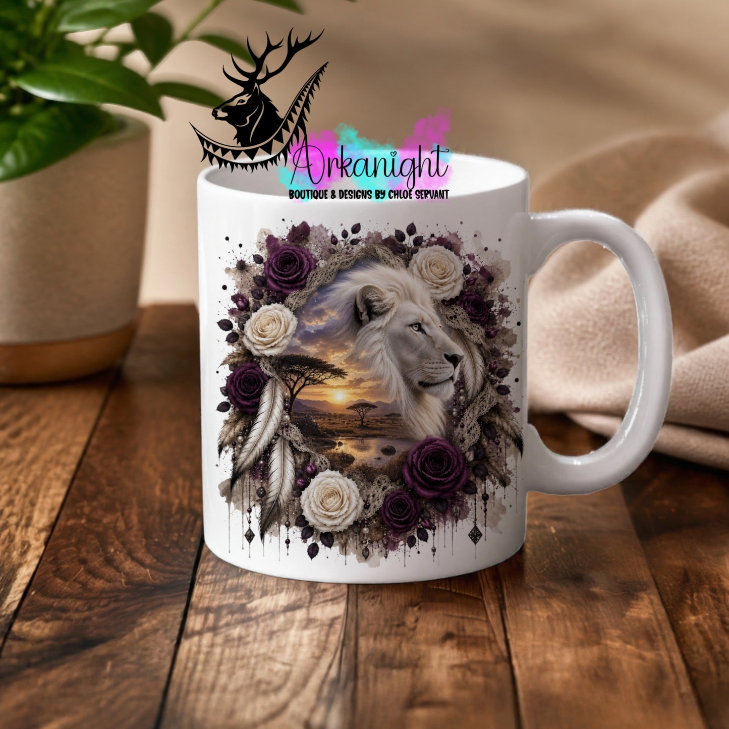 Numérique - Tasse en céramique - Collection Boho 2026 ♡ Double Exposition - Lion Blanc