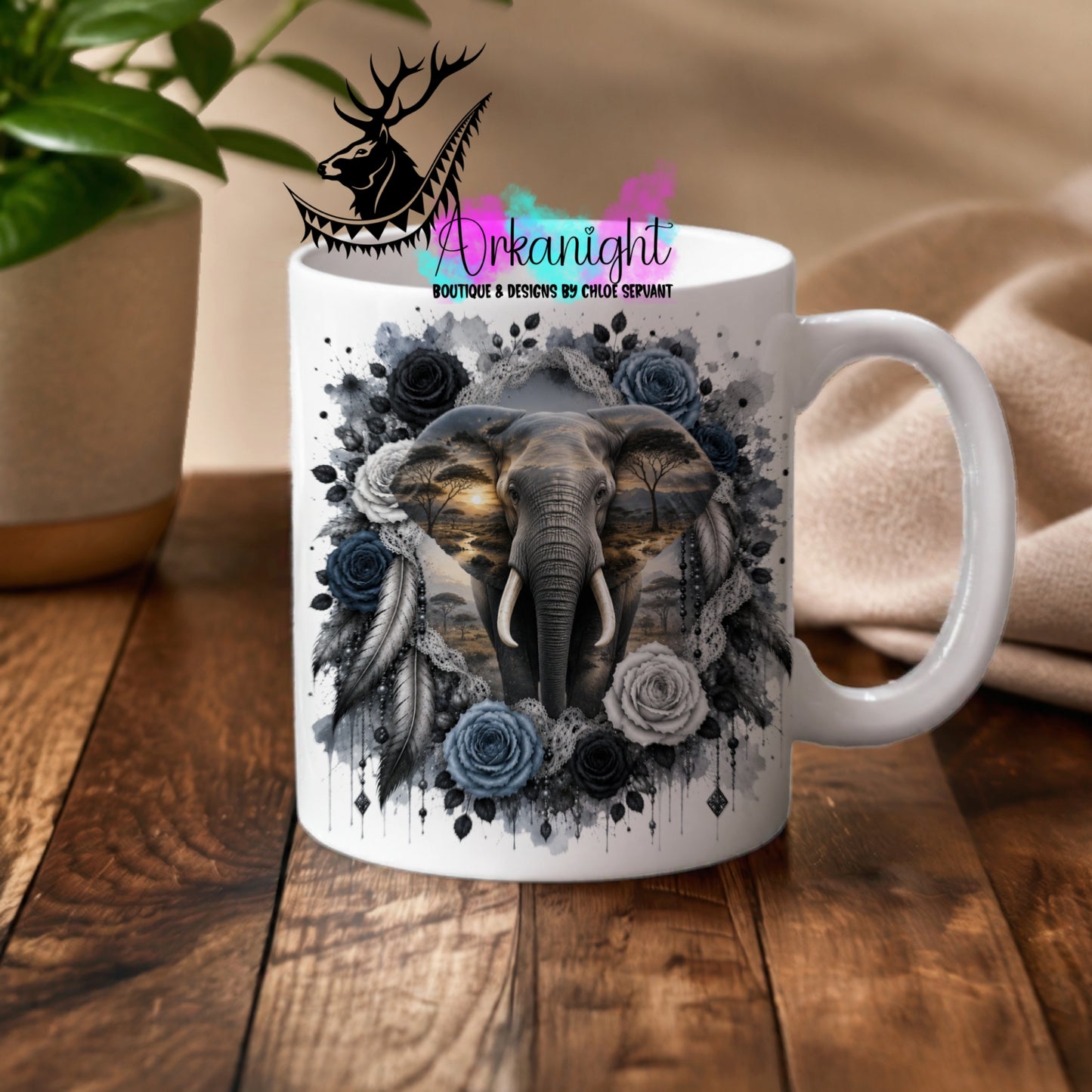 Tasse en céramique sur commande - Collection Boho 2026 ♡ Double Exposition ♡ Éléphant