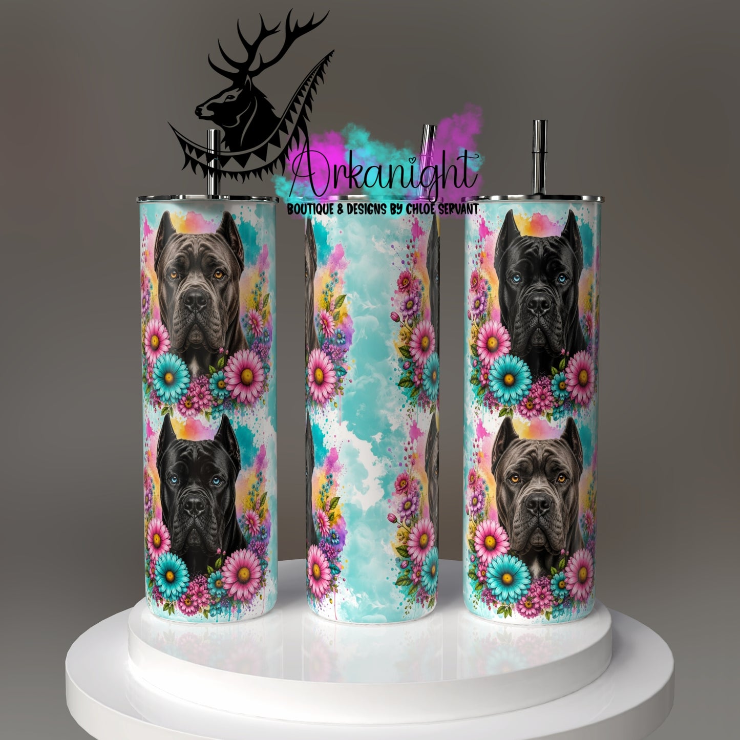 Gourde sur commande - Collection Fleurie Pastelle - Chien Cane Corso