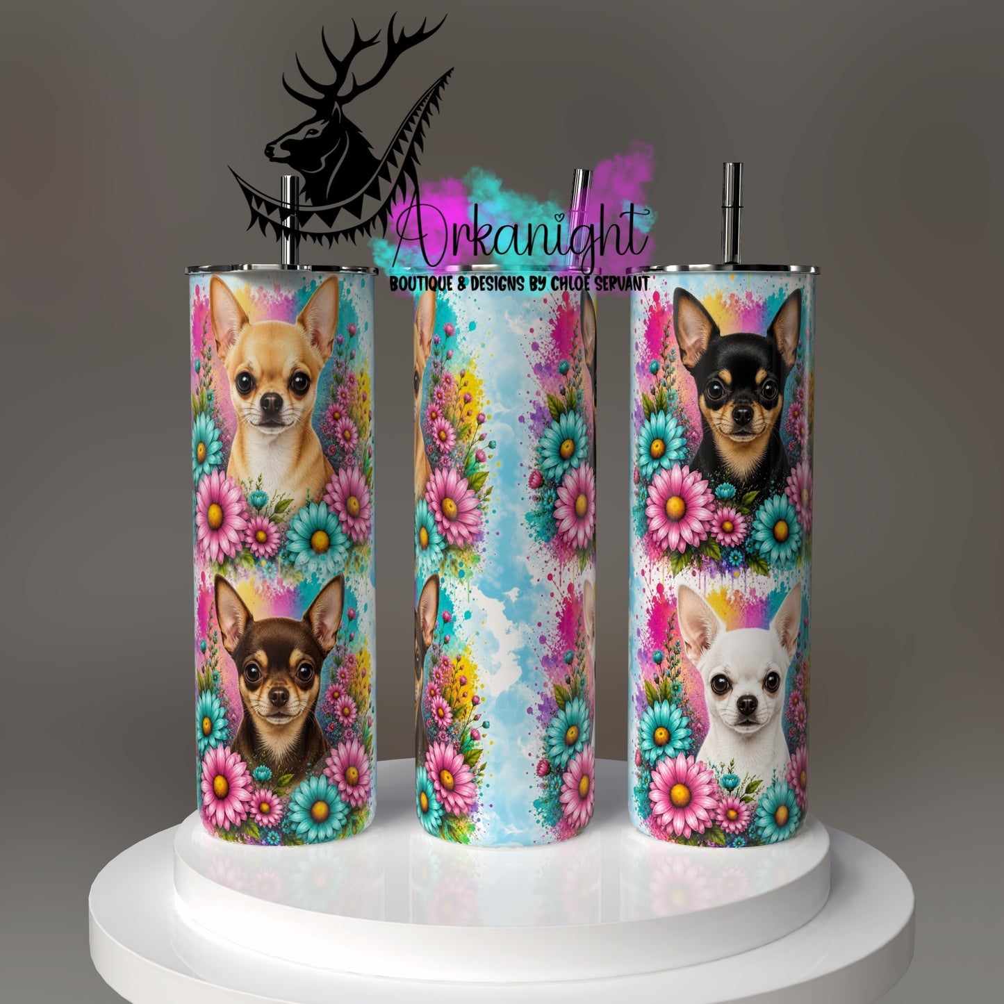 Gourde sur commande - Collection Fleurie Pastelle - Chien Chihuahua