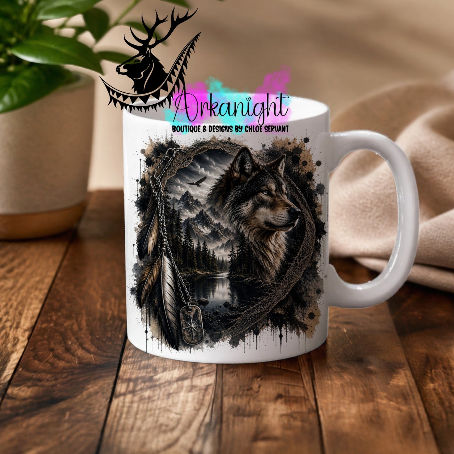 Tasse en céramique sur commande - Collection Boho 2026 ♡ Double Exposition ♡ Loup