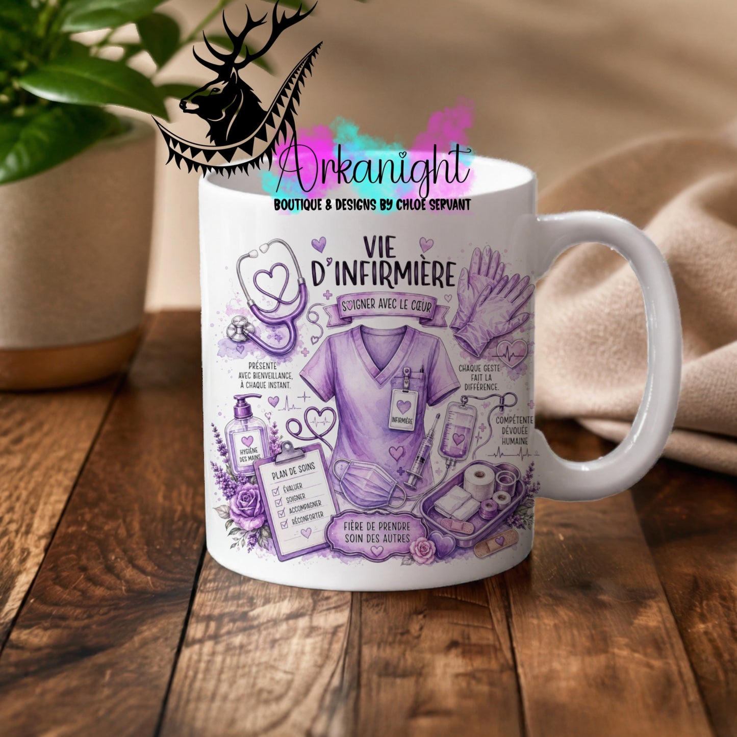 Tasse en céramique sur commande - Collection Occupation & Passion ♡ Vie d'infirmière lilas