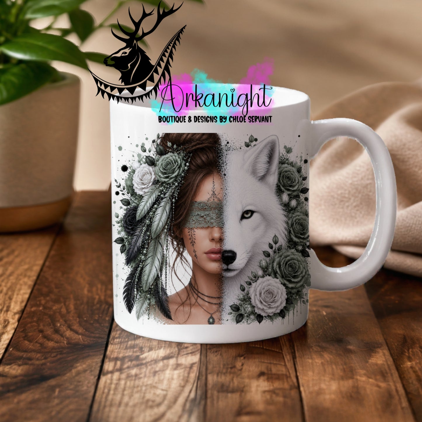 Numérique - Tasse en céramique - Collection Boho 2026 ♡ Mi-Femme Mi-Animaux ♡ Renard - Brune
