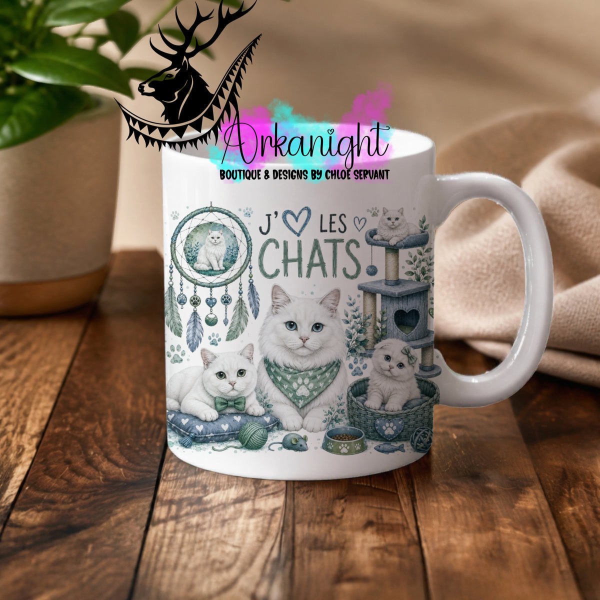 Numérique - Tasse en céramique - Collection Boho 2026 ♡ Chats ♡ Blanc